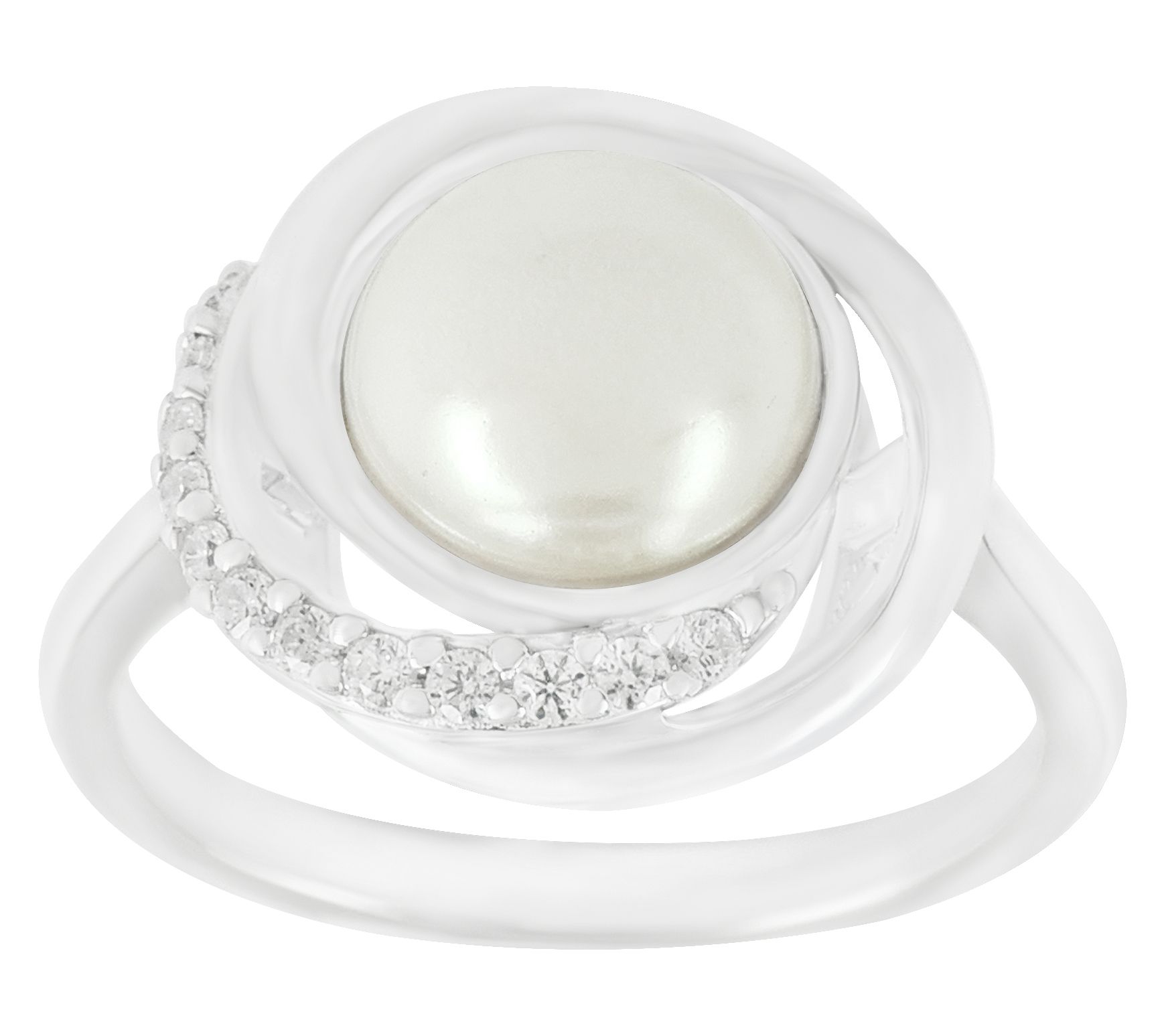 Diamonique Simulated Pearl Swirl Ring, SterlingSilver