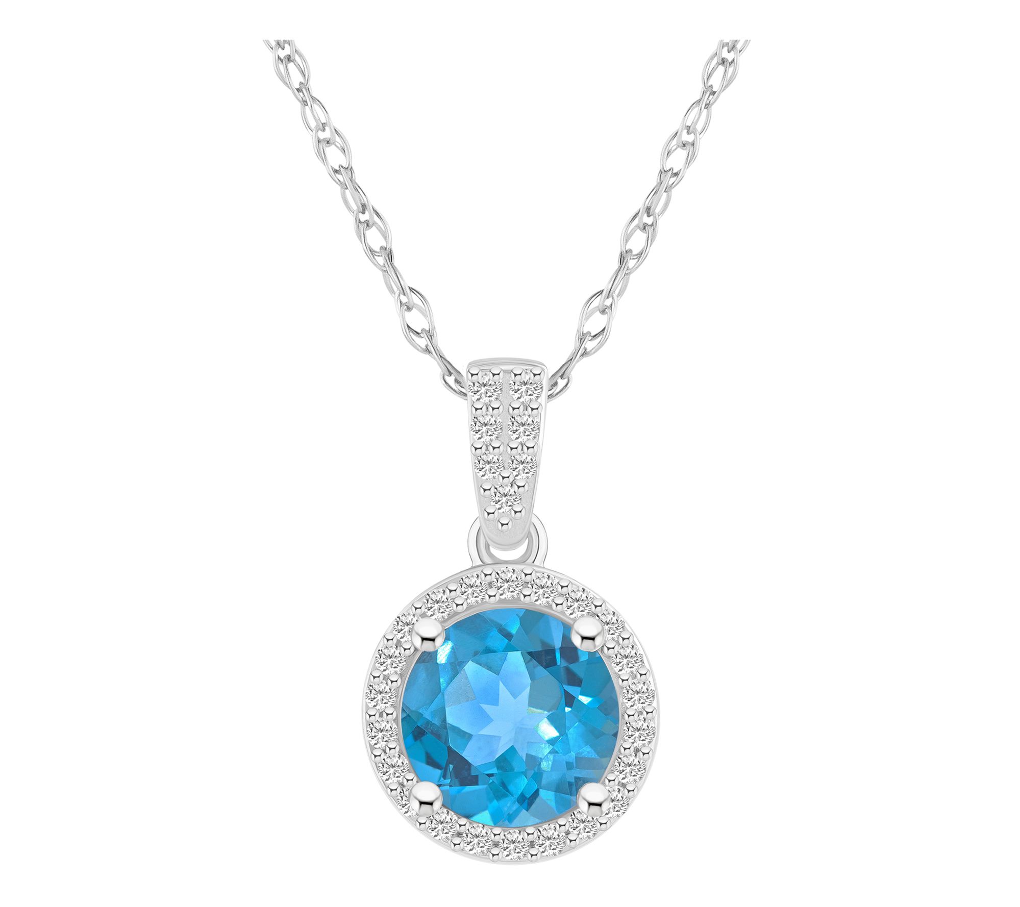 Affinity Gems Round Gemstone Halo Pendant w/ Chain, 10K