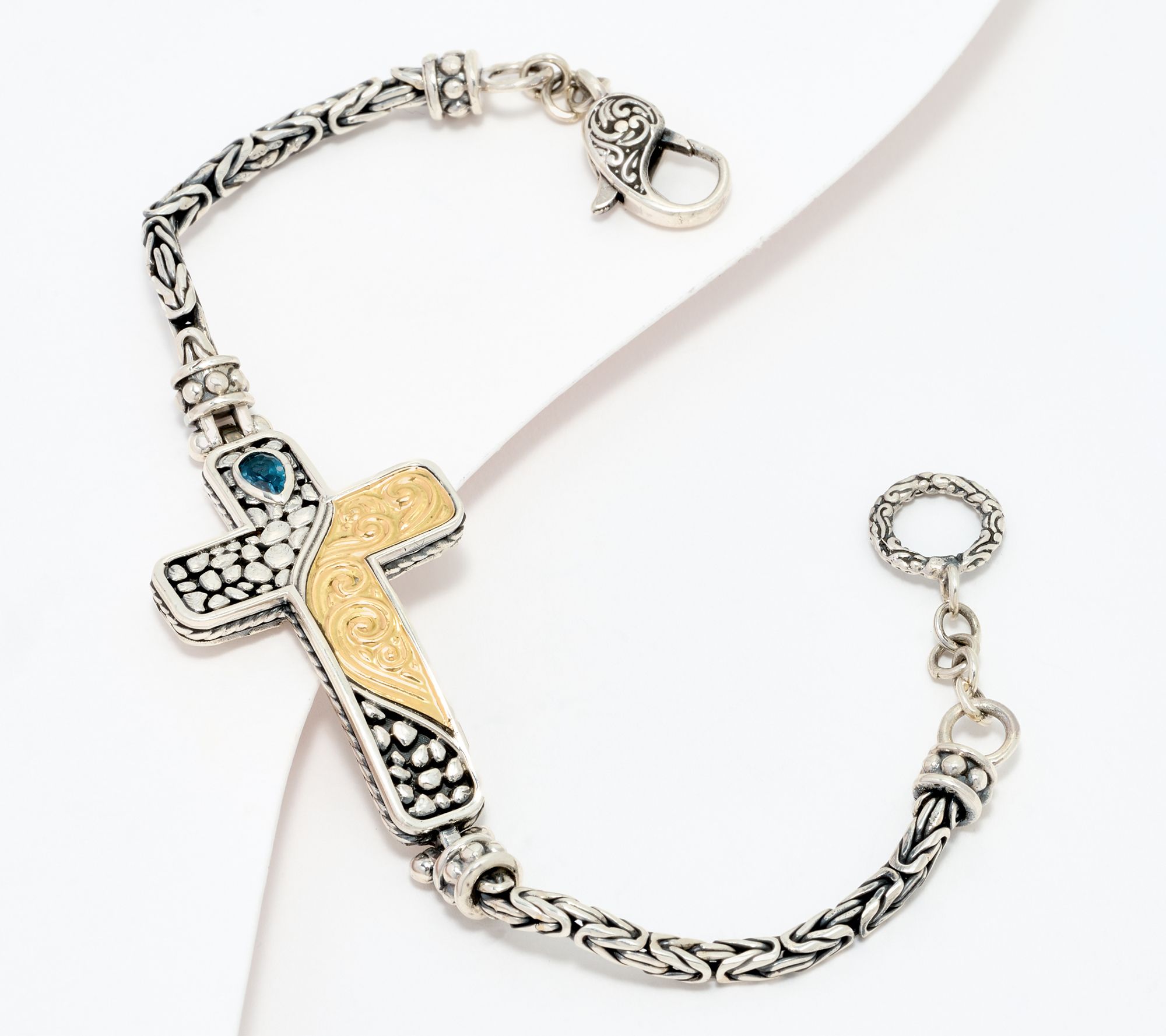 "As Is" Artisan Crafted by Robert Manse Cross Gem 18K & SS Bracelet