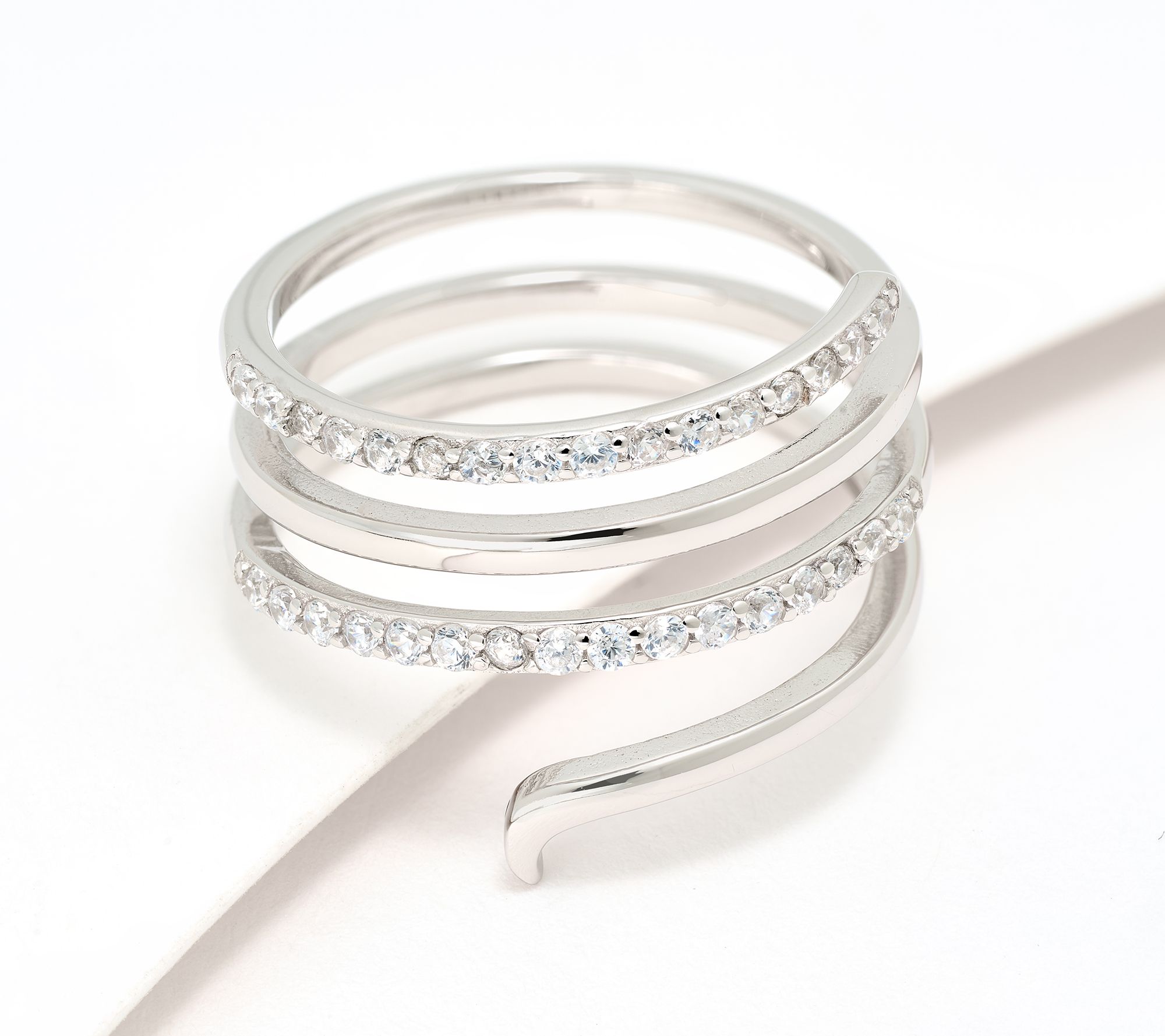 Diamonique 4 Row Band Ring, Sterling Silver