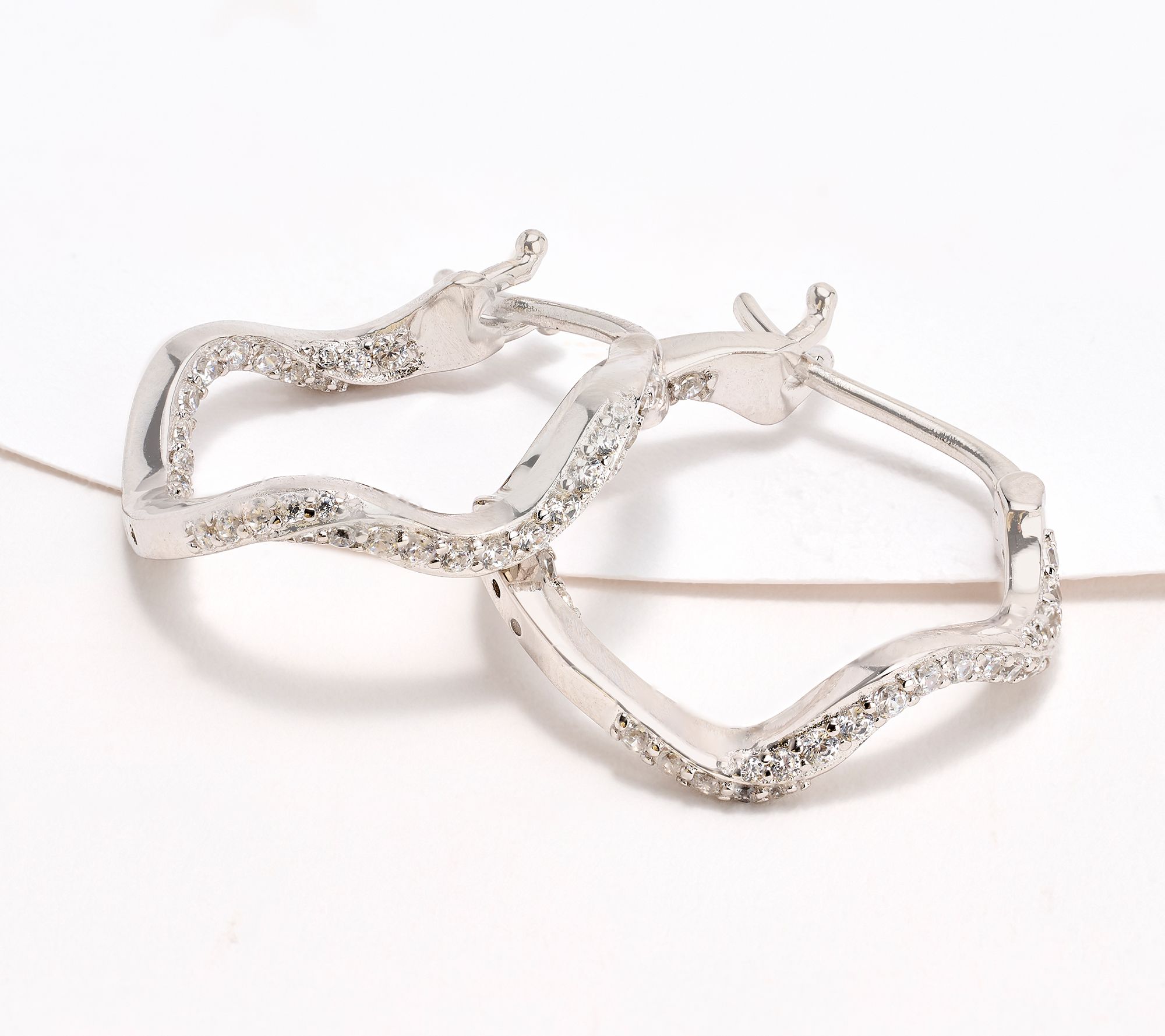 Diamonique x Kathy Levine Winding Way Hoop Earrings, Sterling Silver