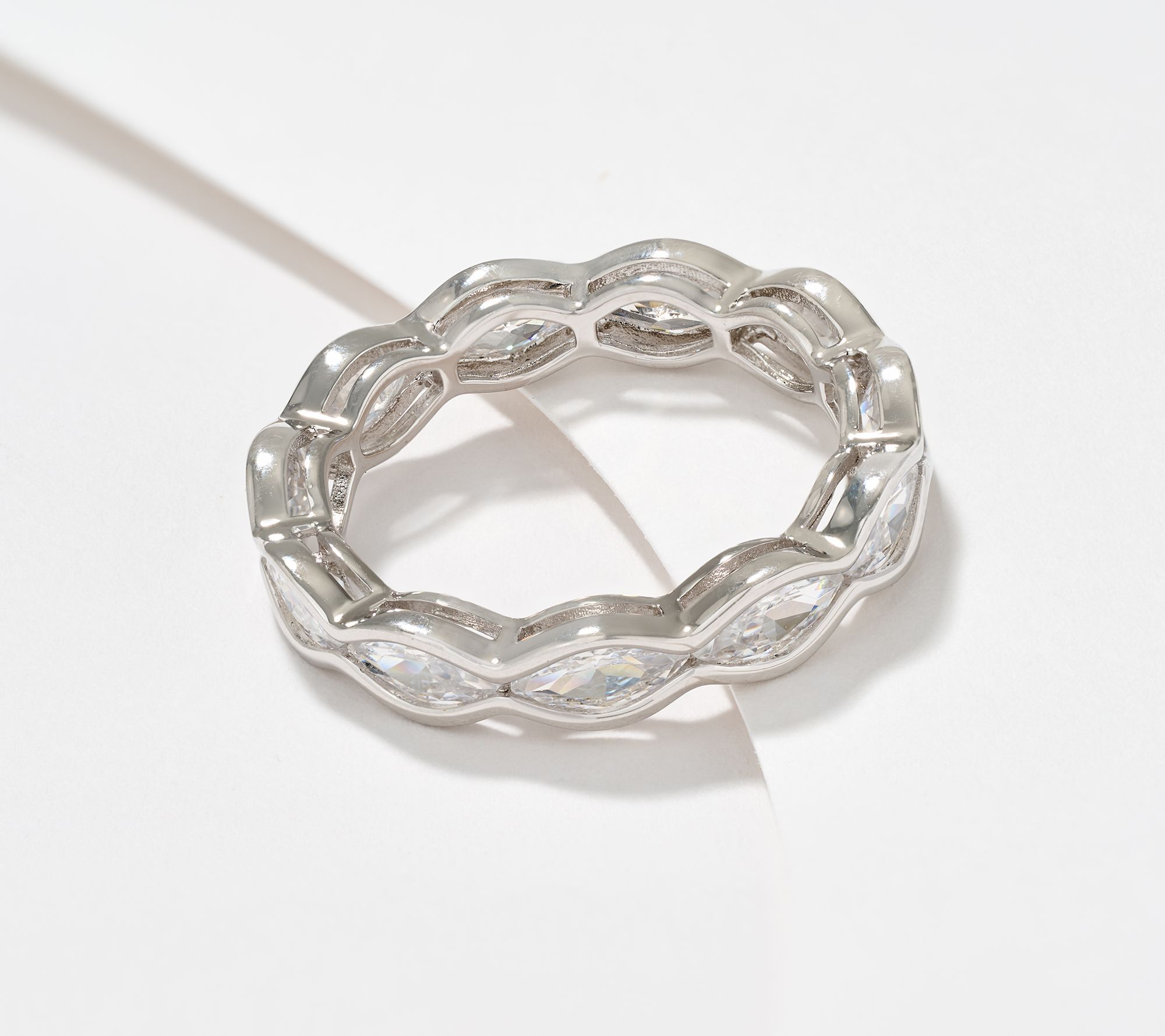 Diamonique Classics Wave Band Ring, Sterling Silver