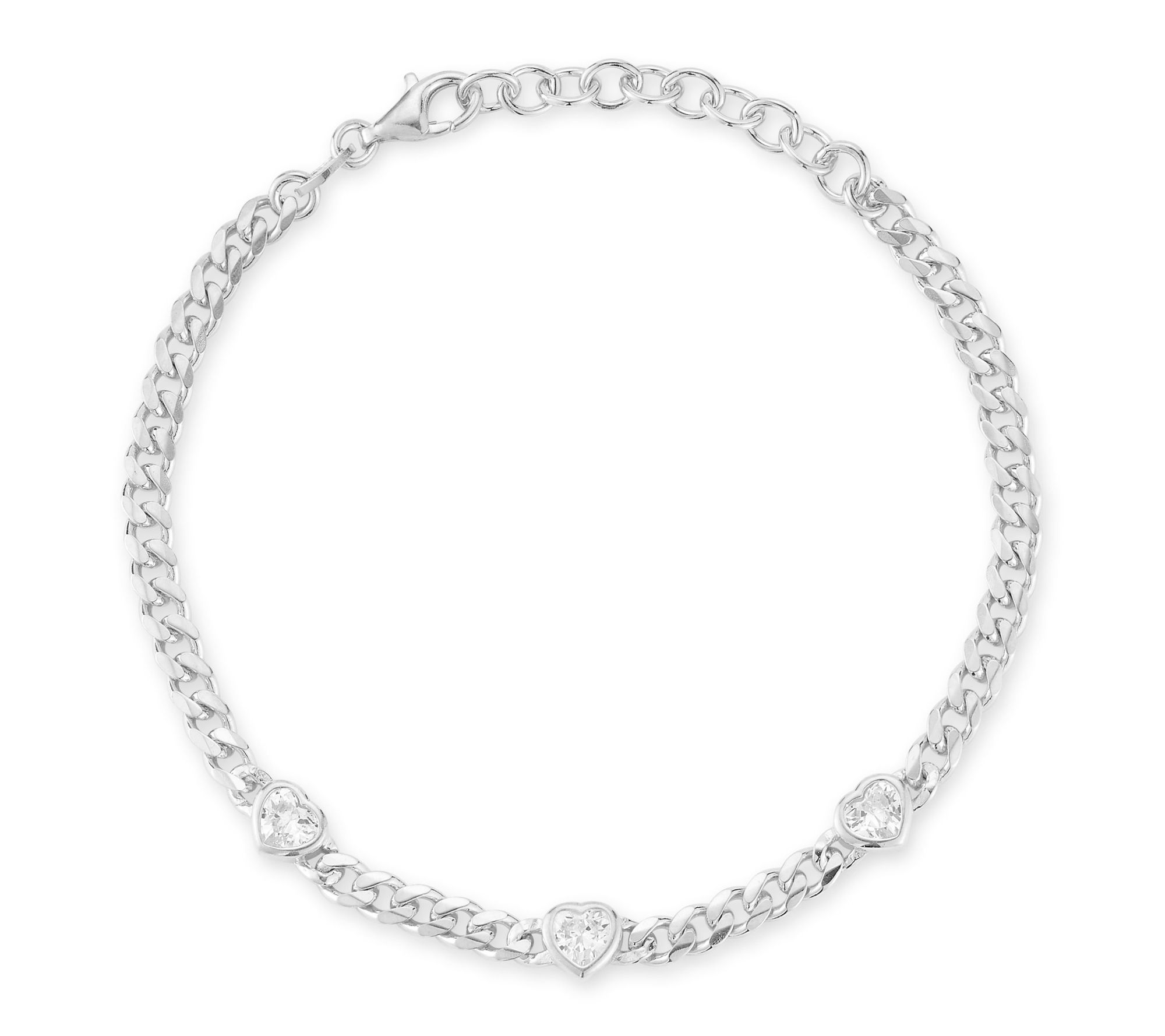 Sterlina Silver Triple Heart Curb Bracelet, Sterling