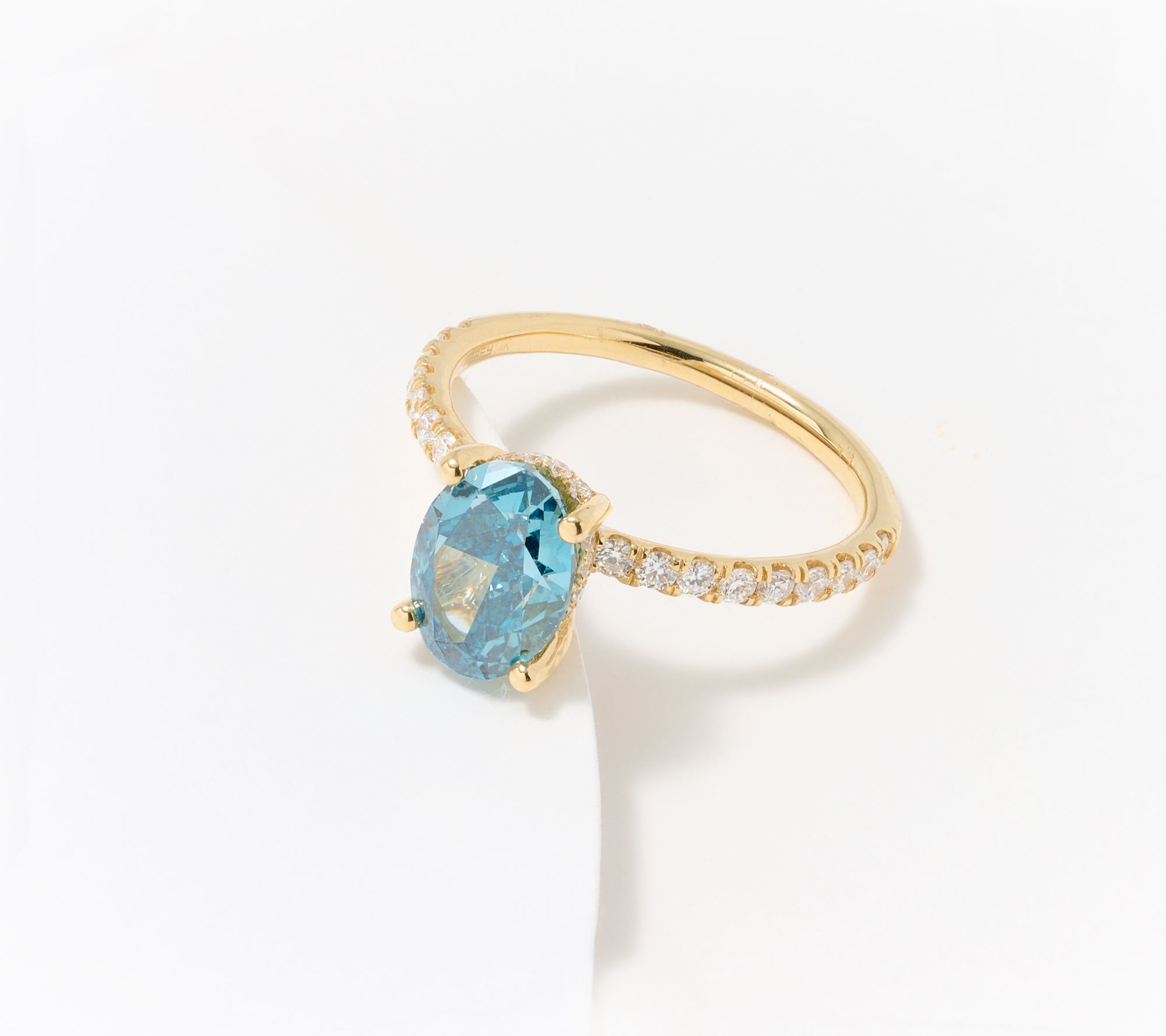 Effy Lab Grown Diamond 2cttw. Blue Diamond Oval Ring, 14K Gold