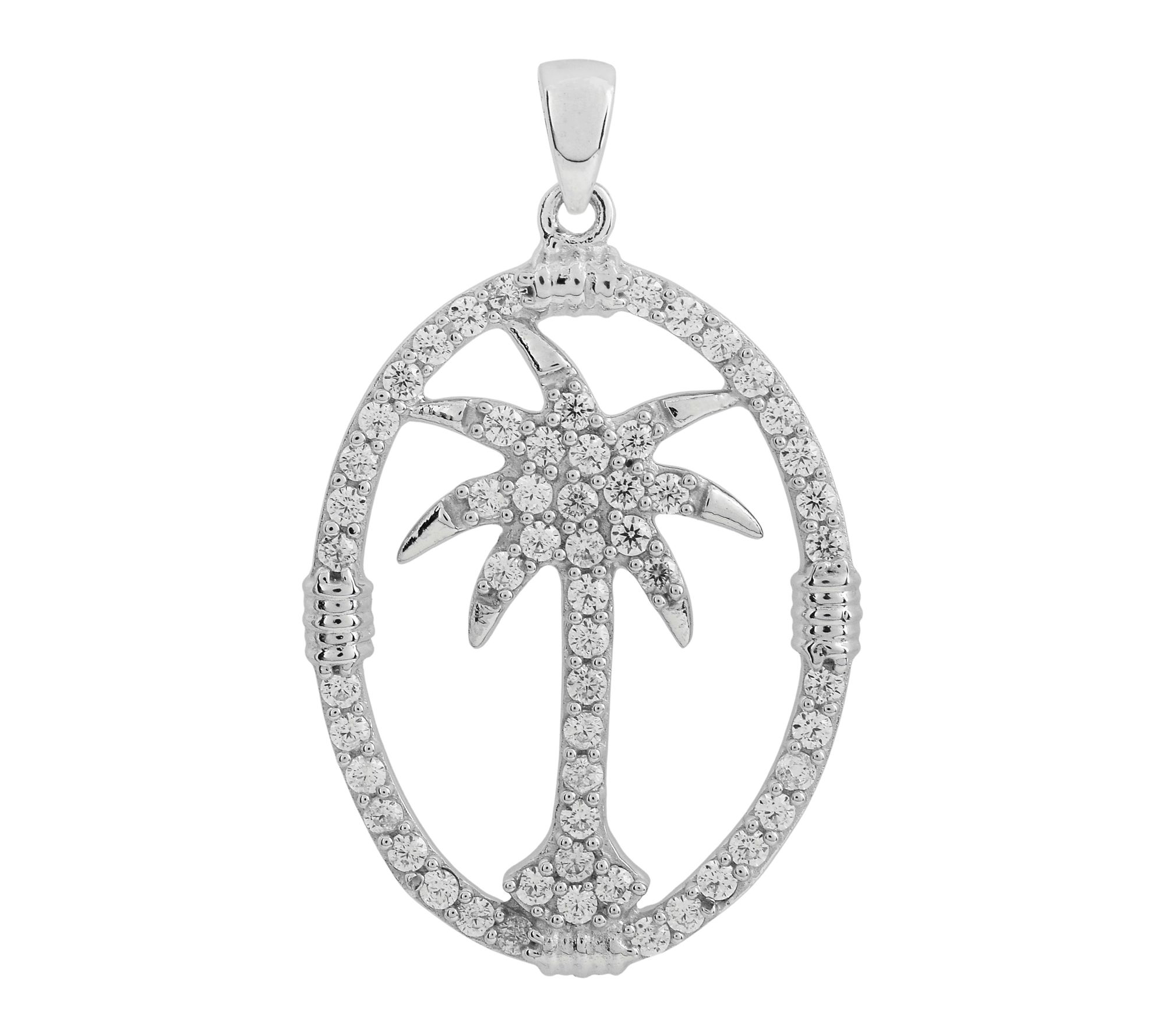 Diamonique Pave Palm Tree Pendant, Sterling Silver