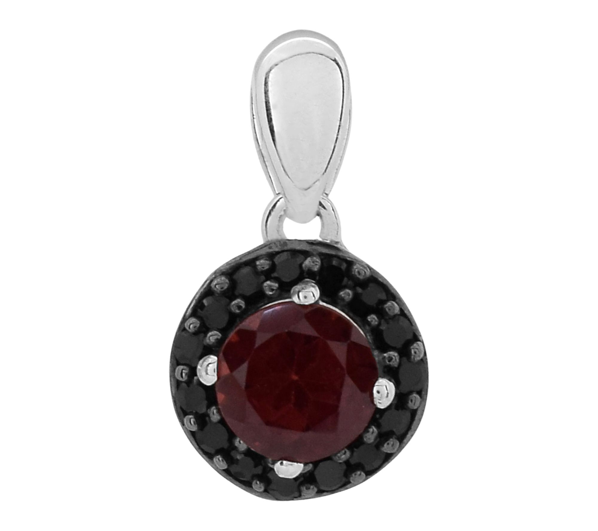 Affinity Gems Black Spinel & Garnet Halo Pendant, Sterling
