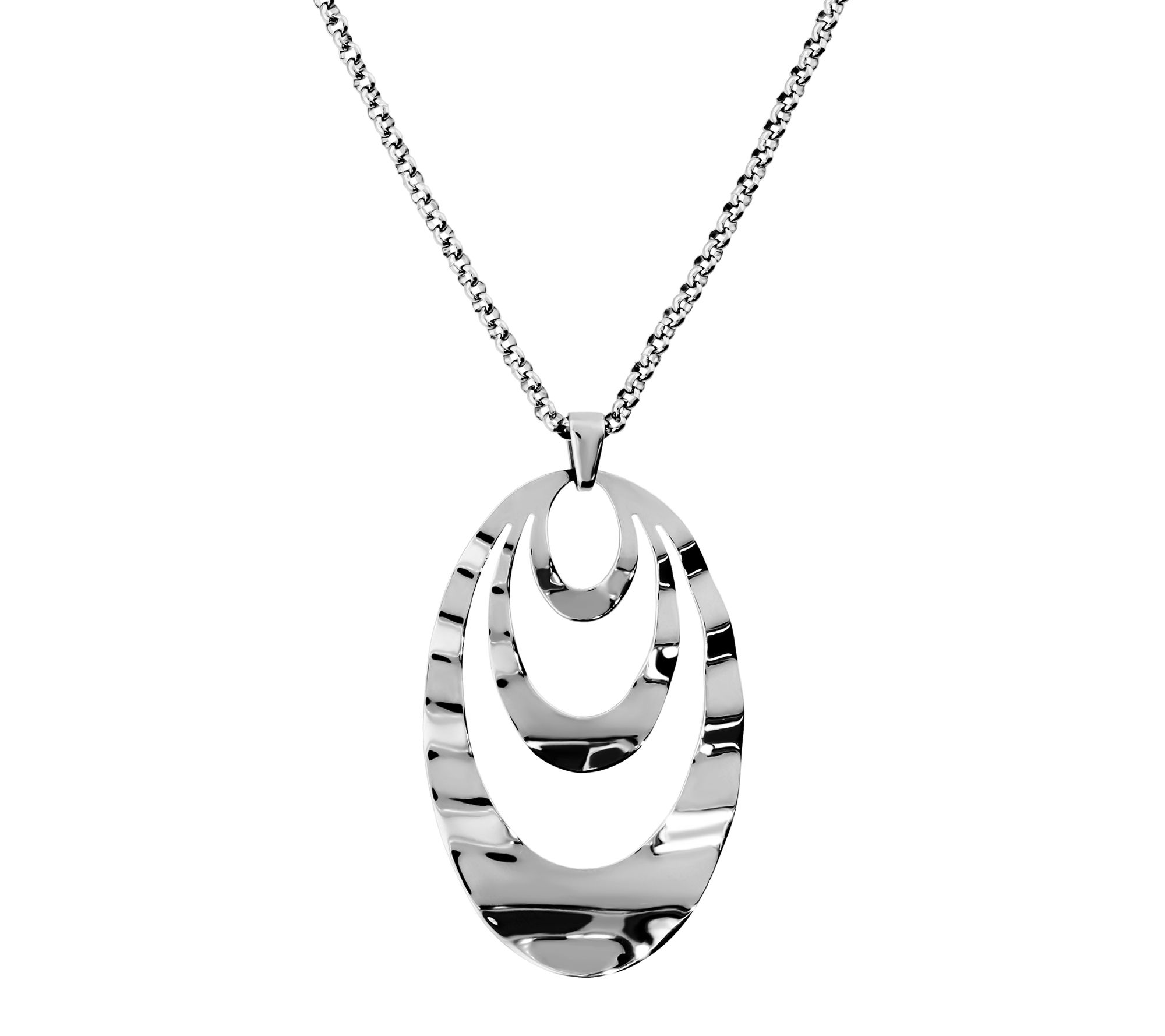 Steel By Design Graduated Oval Wave Pendant Necklace