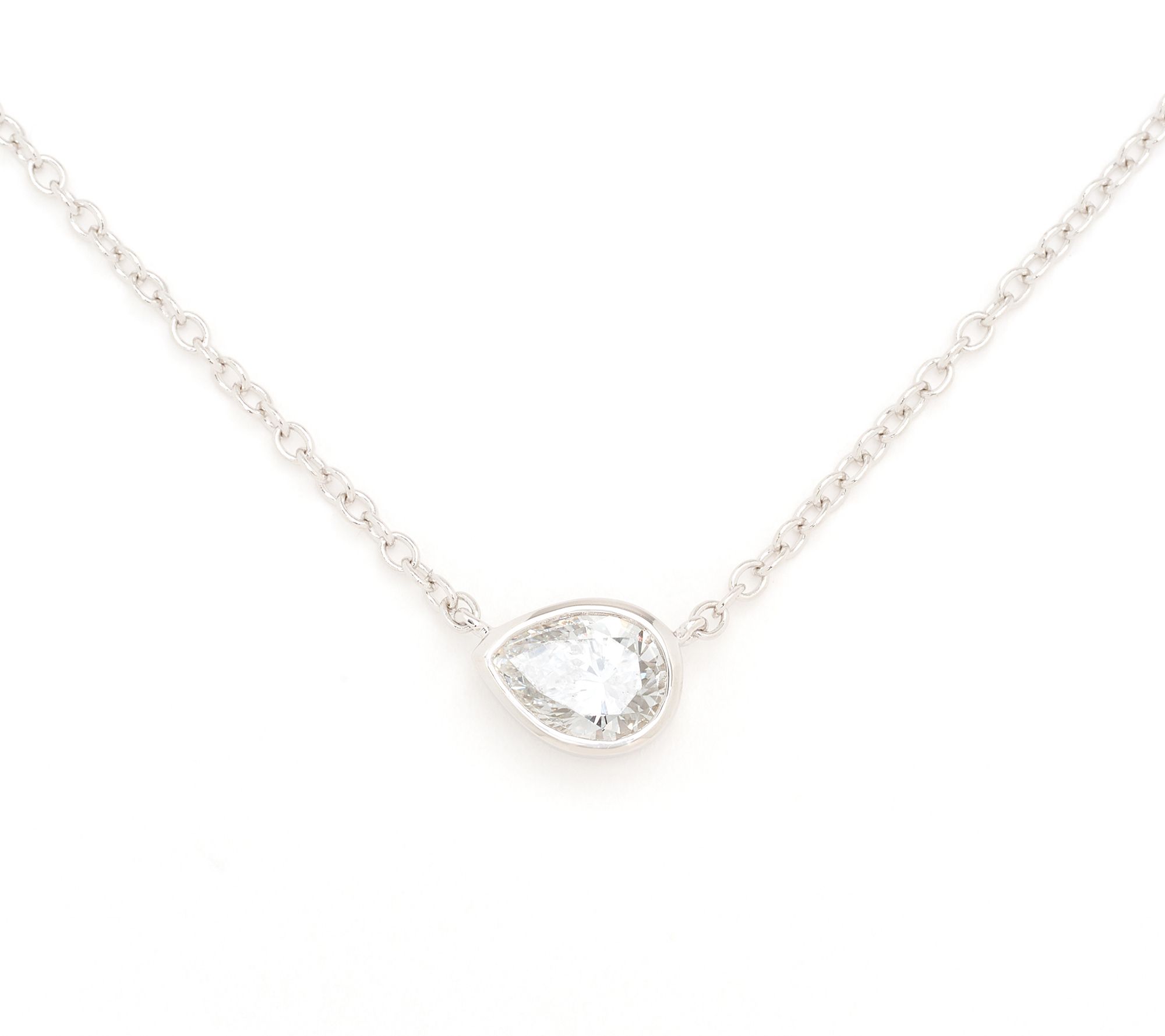 Fire Light Lab Grown Diamonds 0.63 Pear Bezel Set Necklace, Sterl