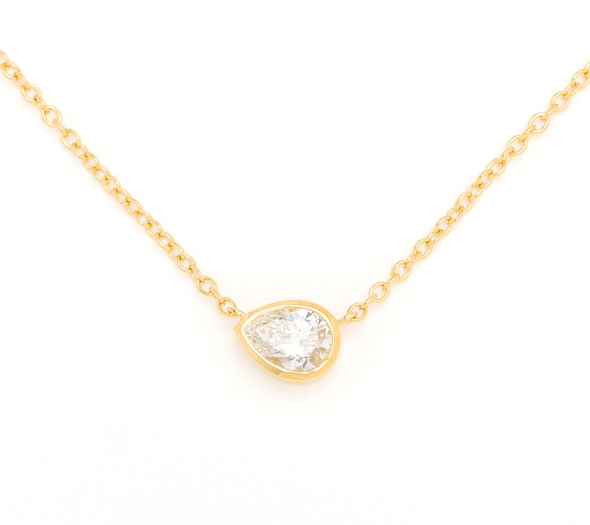Fire Light Lab Grown Diamonds 0.63 Pear Bezel Set Necklace, Sterl