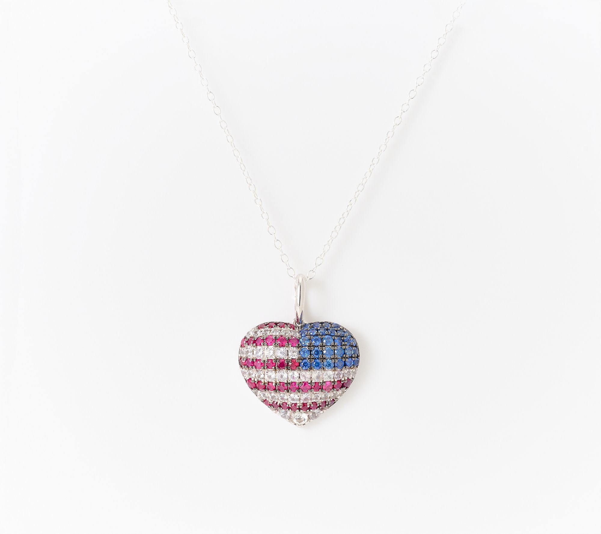 Carlo Viani Americana Heart Flag Pendant, Sterling Silver