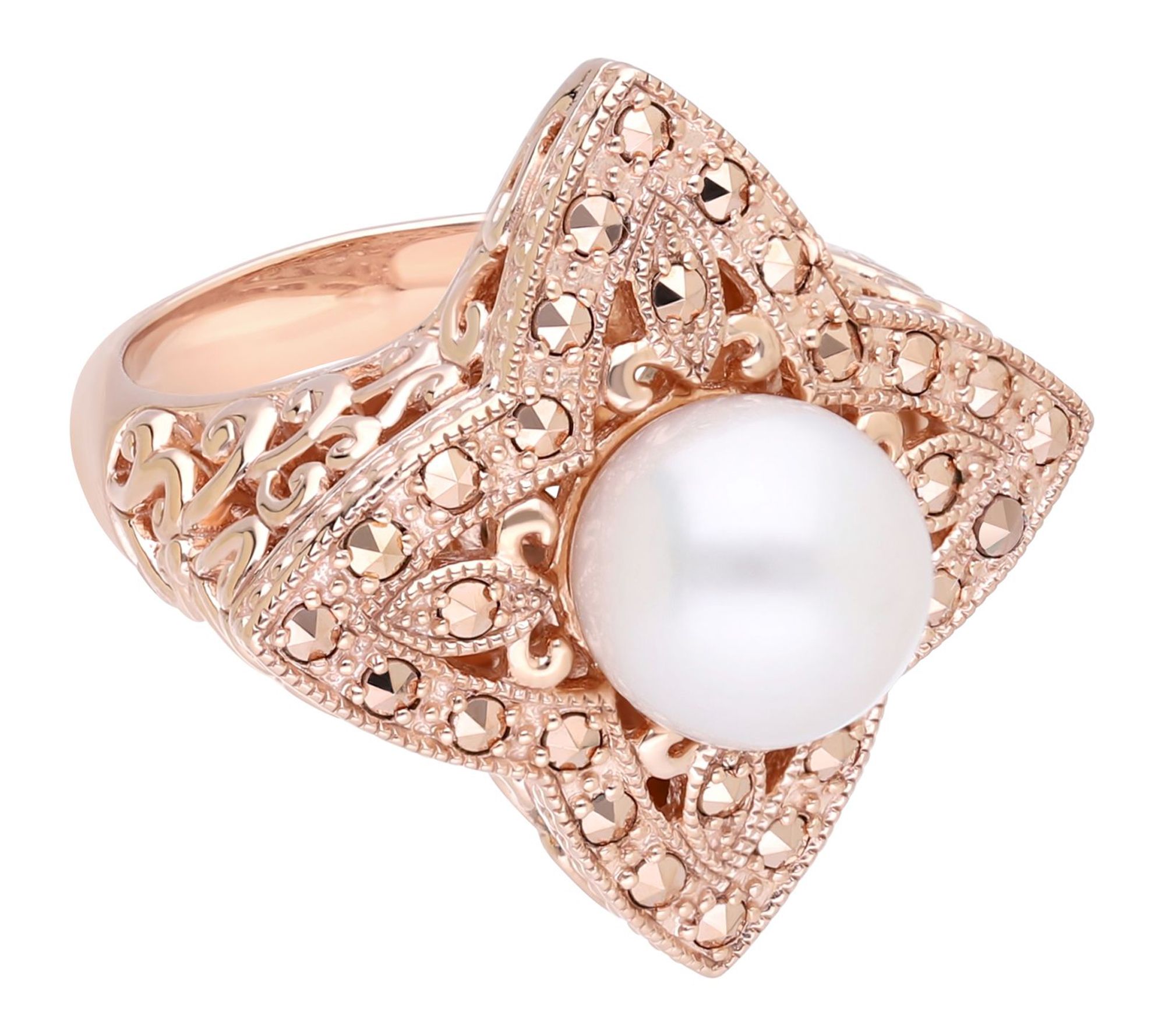 Dallas Prince 14K Clad Chrome Marcasite Cultured Pearl Ring