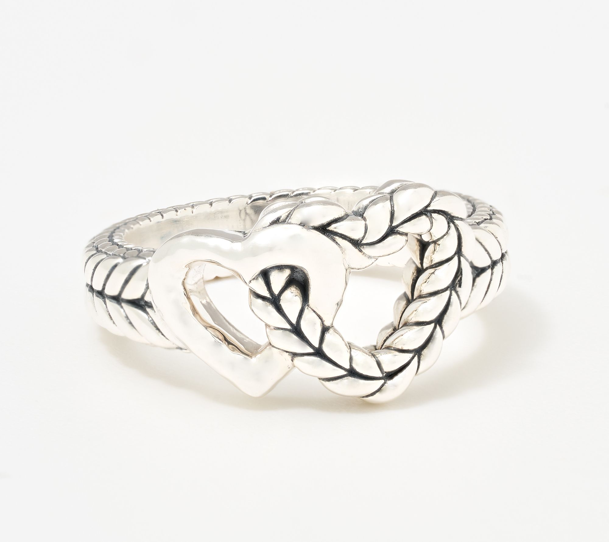JAI Sterling Silver Hammered & Basketweave Heart Ring