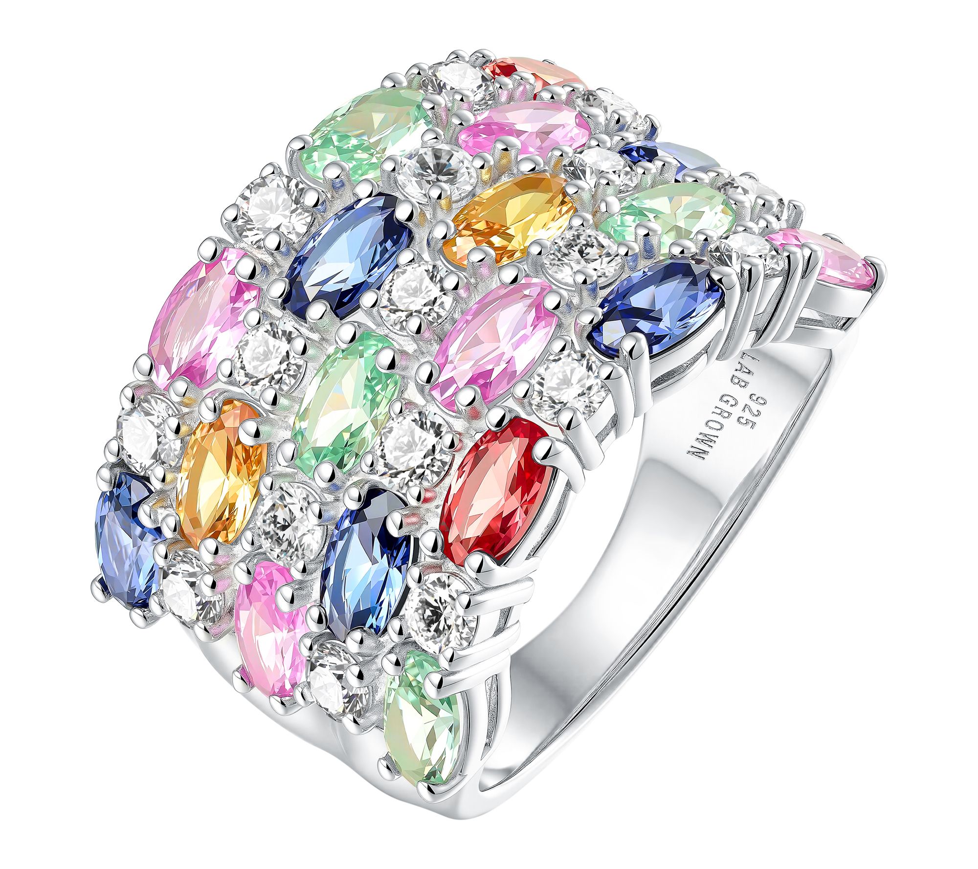 Fire Light Lab Grown Diamond & Created Sapphi re Ring, Sterli