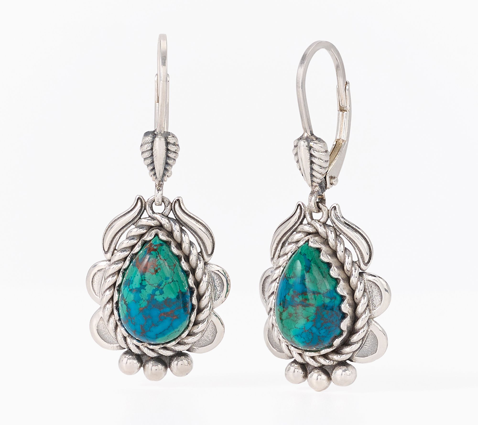American West Sterling Pear Gemstone Rope Lever Back Earrings