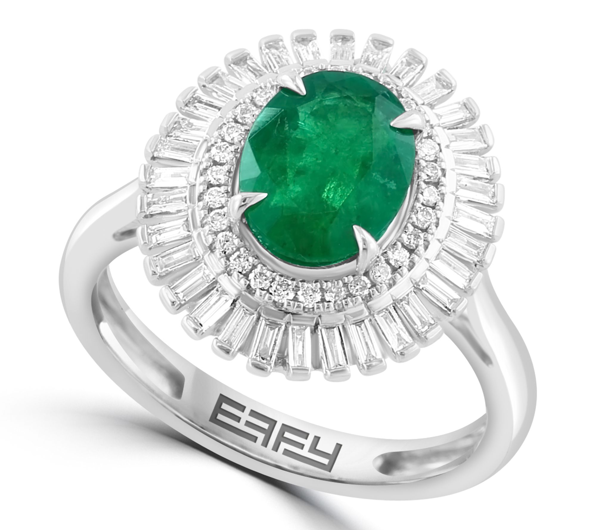 Effy Diamond & Emerald Ring, 14K White Gold
