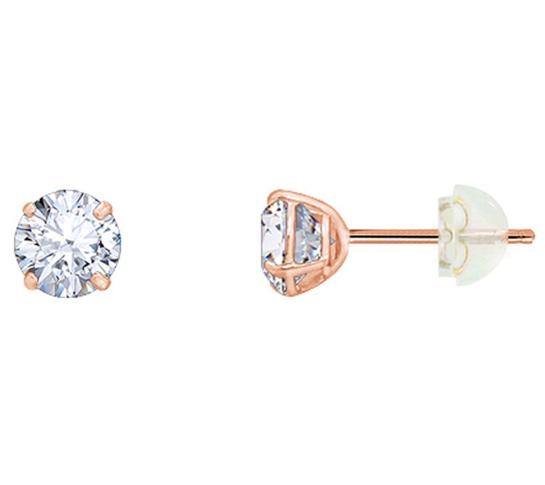 Diamonique 1.00 cttw Round Solitaire Stud Earrings, 14K Gold - QVC.com