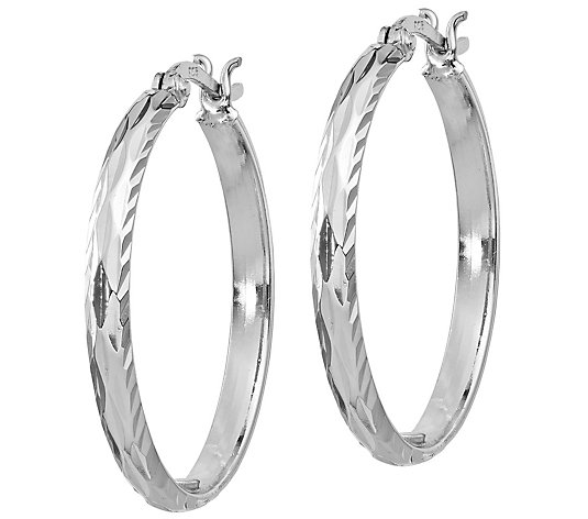 Sterling Silver Diamond-Cut 1-1/8" Hoop Earrings