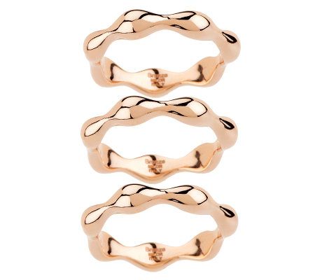 Bronzo Italia Set of 3 Polished Wave Design Stack Rings - QVC.com