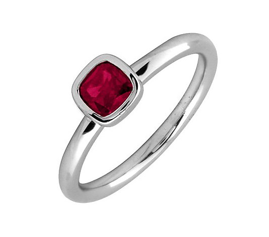 Simply Stacks Sterling & Cushion Cut Created-Ruby Ring