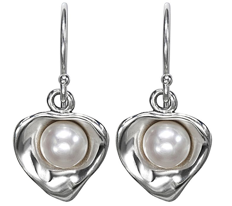Hagit Sterling Cultured Pearl Contemporary Heart Earrings