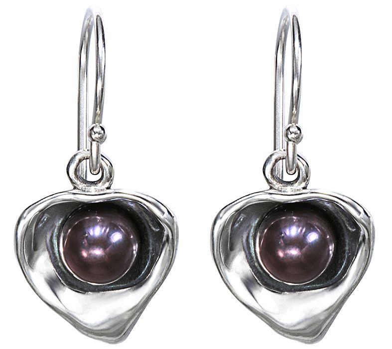 Hagit Sterling Cultured Pearl Contemporary Heart Earrings