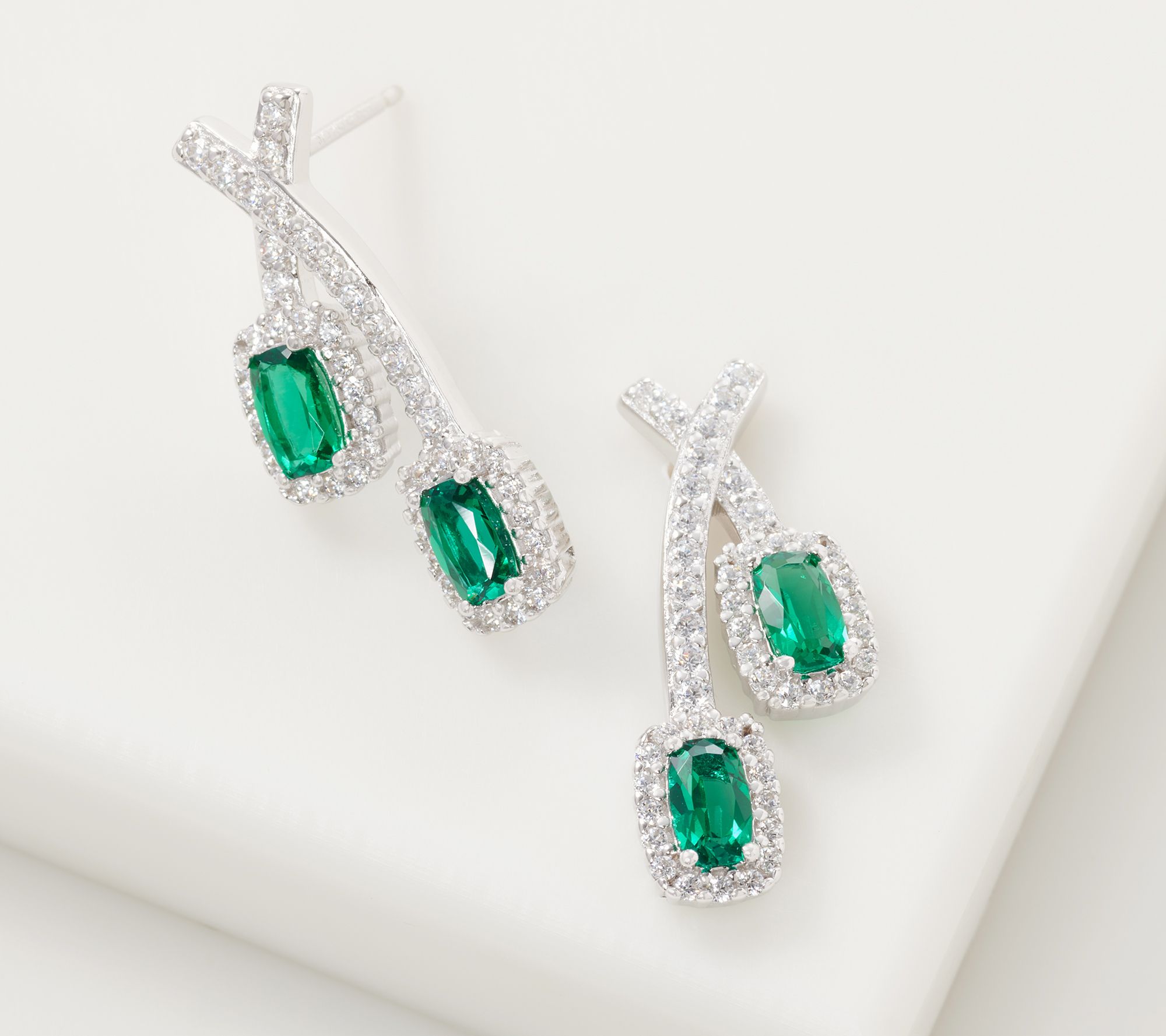 Diamonique Simulated Emerald Earrings, Sterling Silver - QVC.com