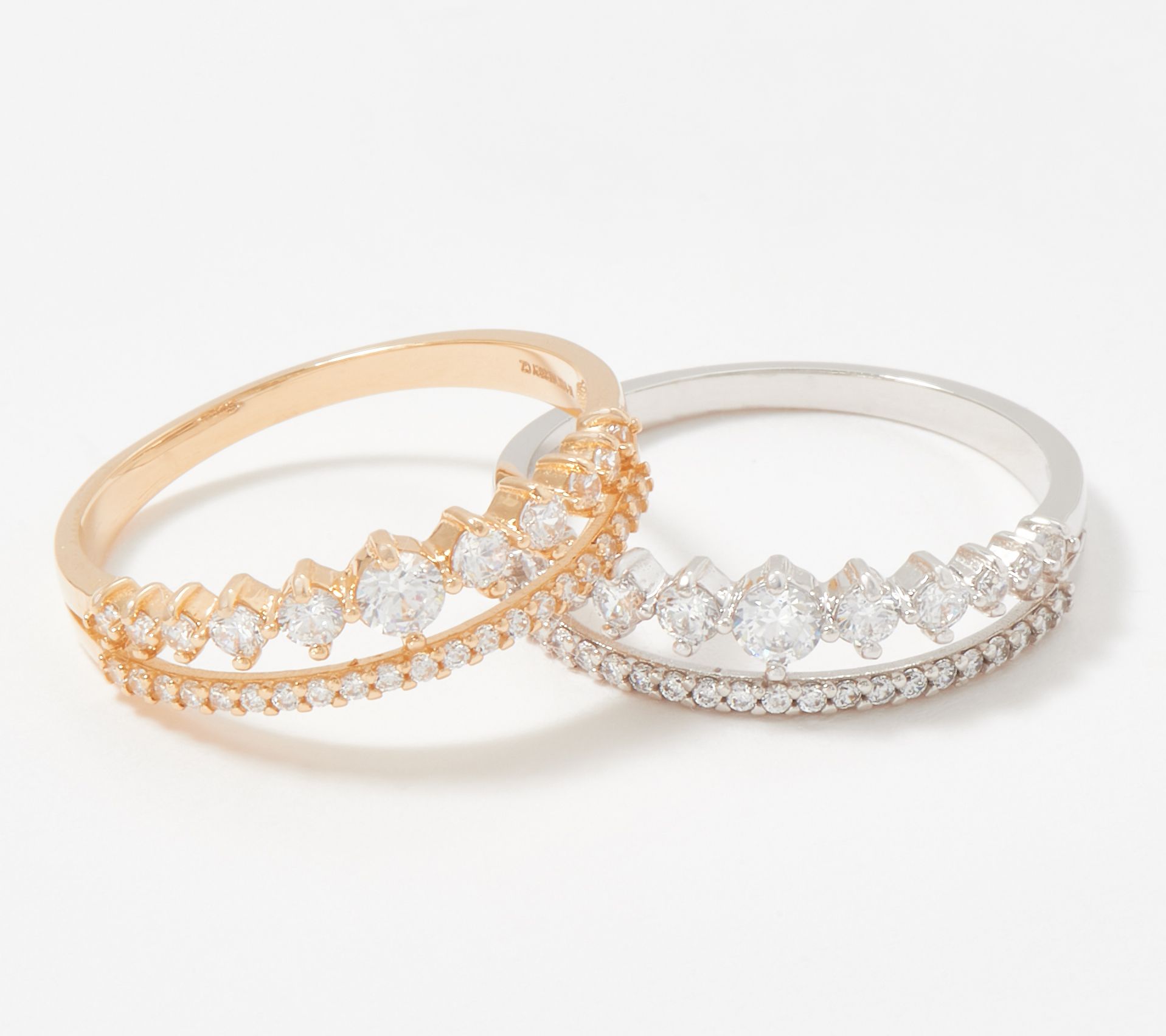 Diamonique Pave and Graduated Double Band Ring, 14K Gold - QVC.com