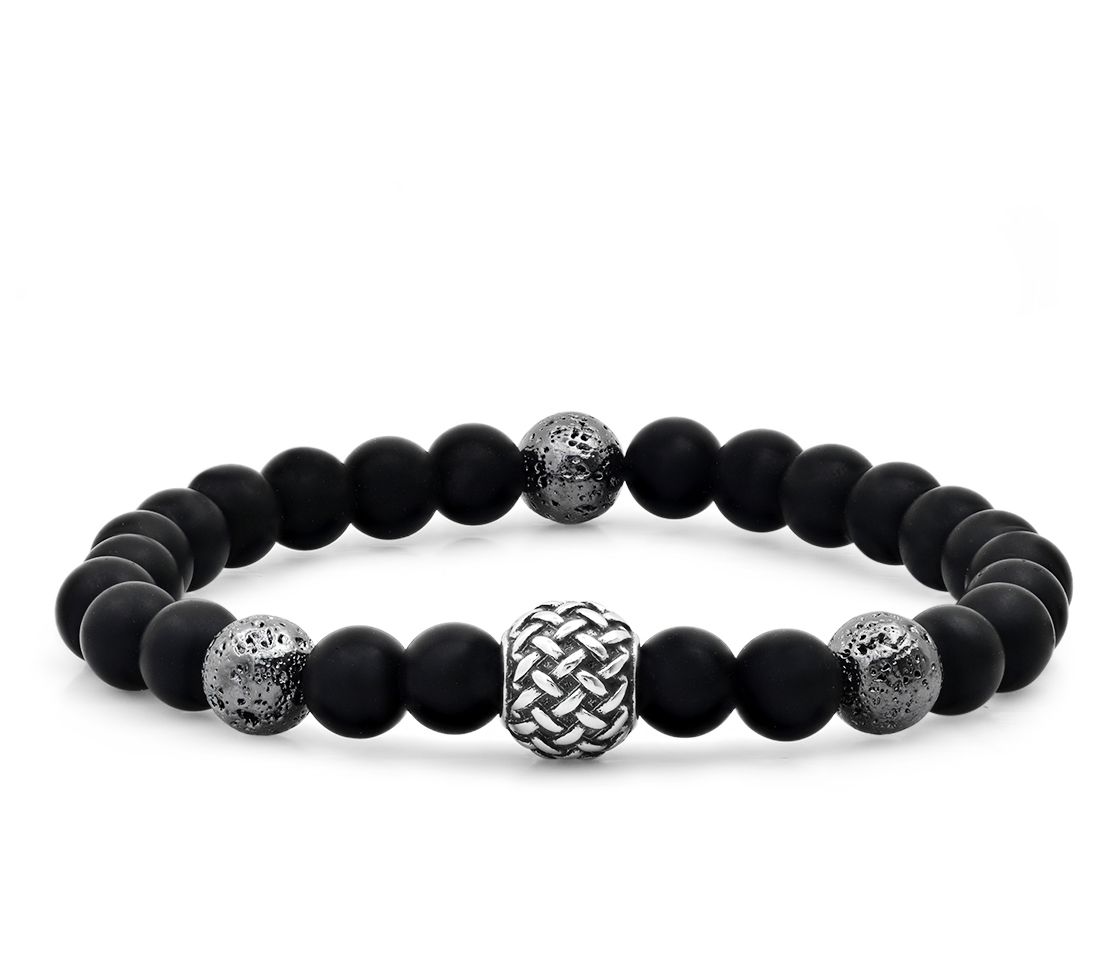 Steel by Design Black & Stainless Steel Bead ed Bracelet