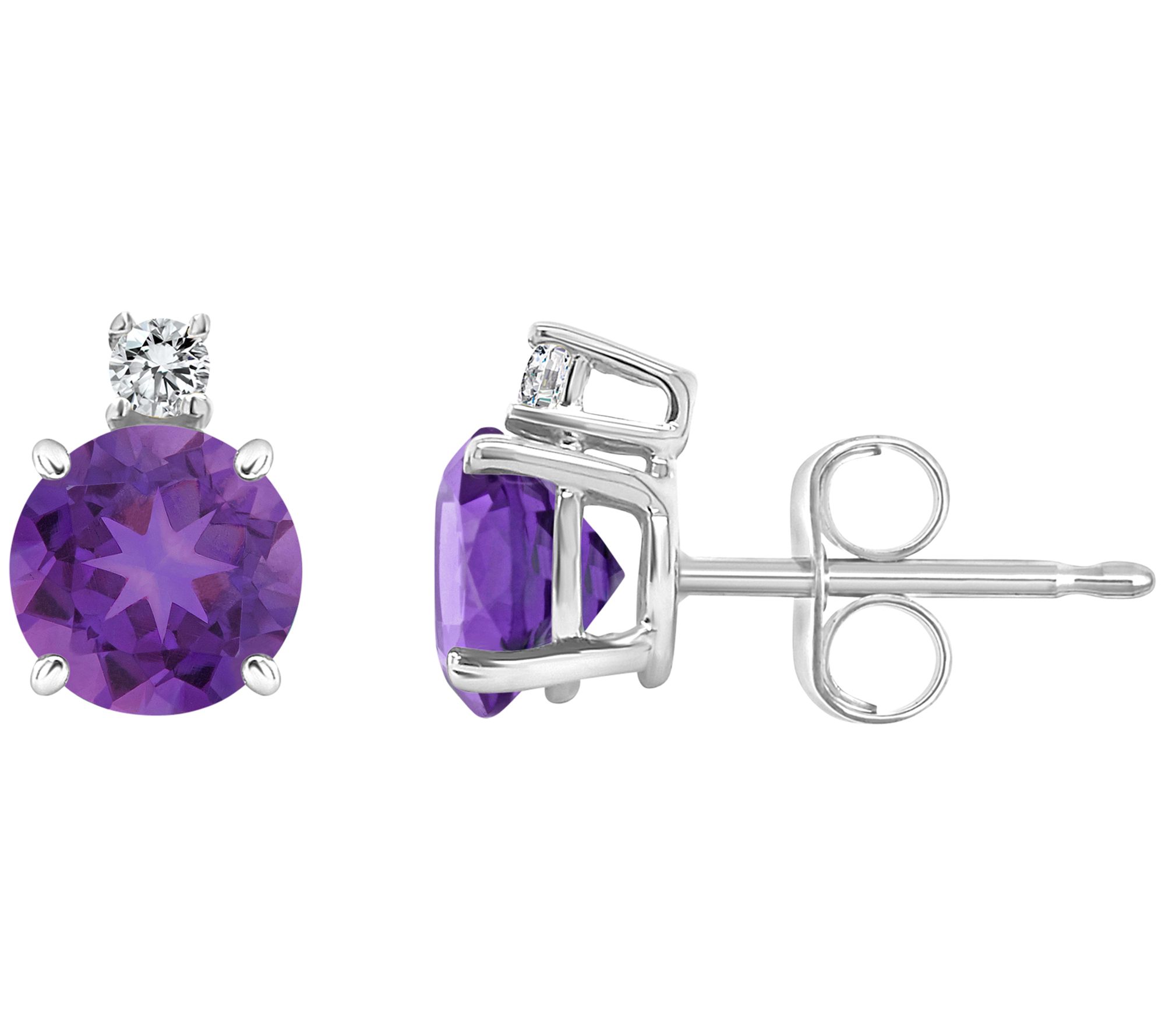 14K Gold 0.95 cttw Amethyst & Diamond Accent St ud Earrings
