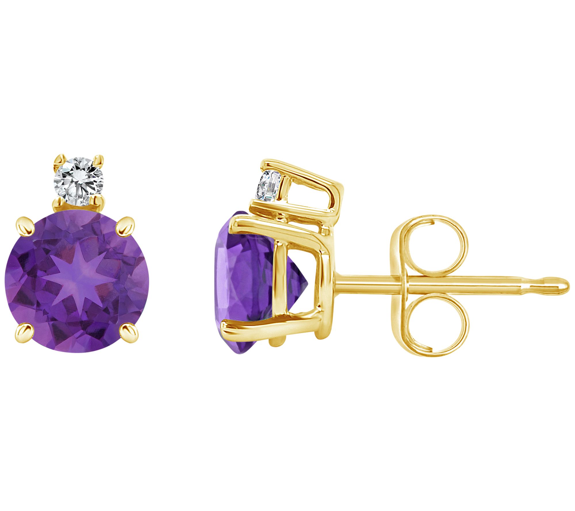 14K Gold 0.95 cttw Amethyst & Diamond Accent St ud Earrings