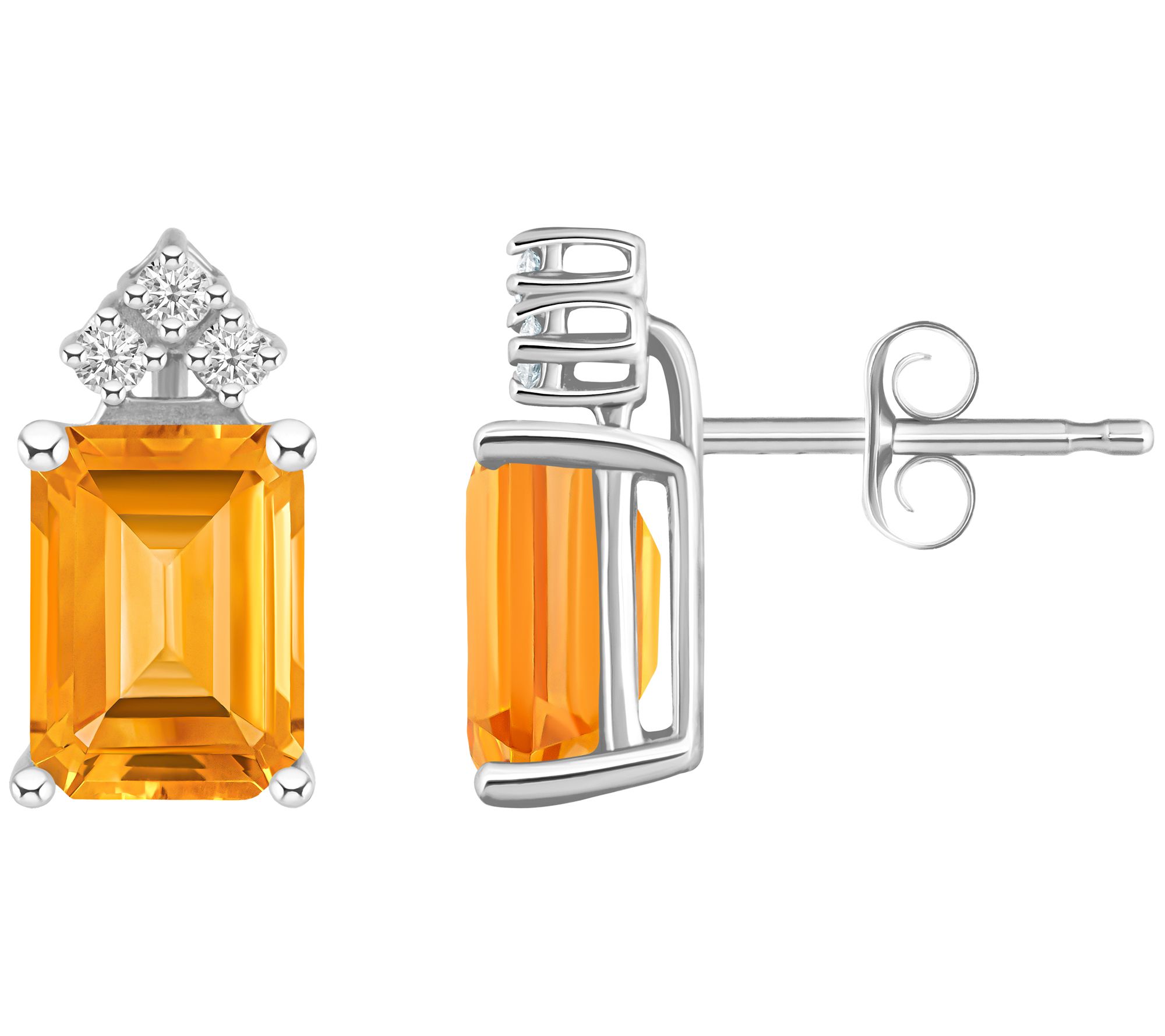 14K Emerald Cut 3.20 cttw Citrine & 0.10 cttw Diamond Earrings