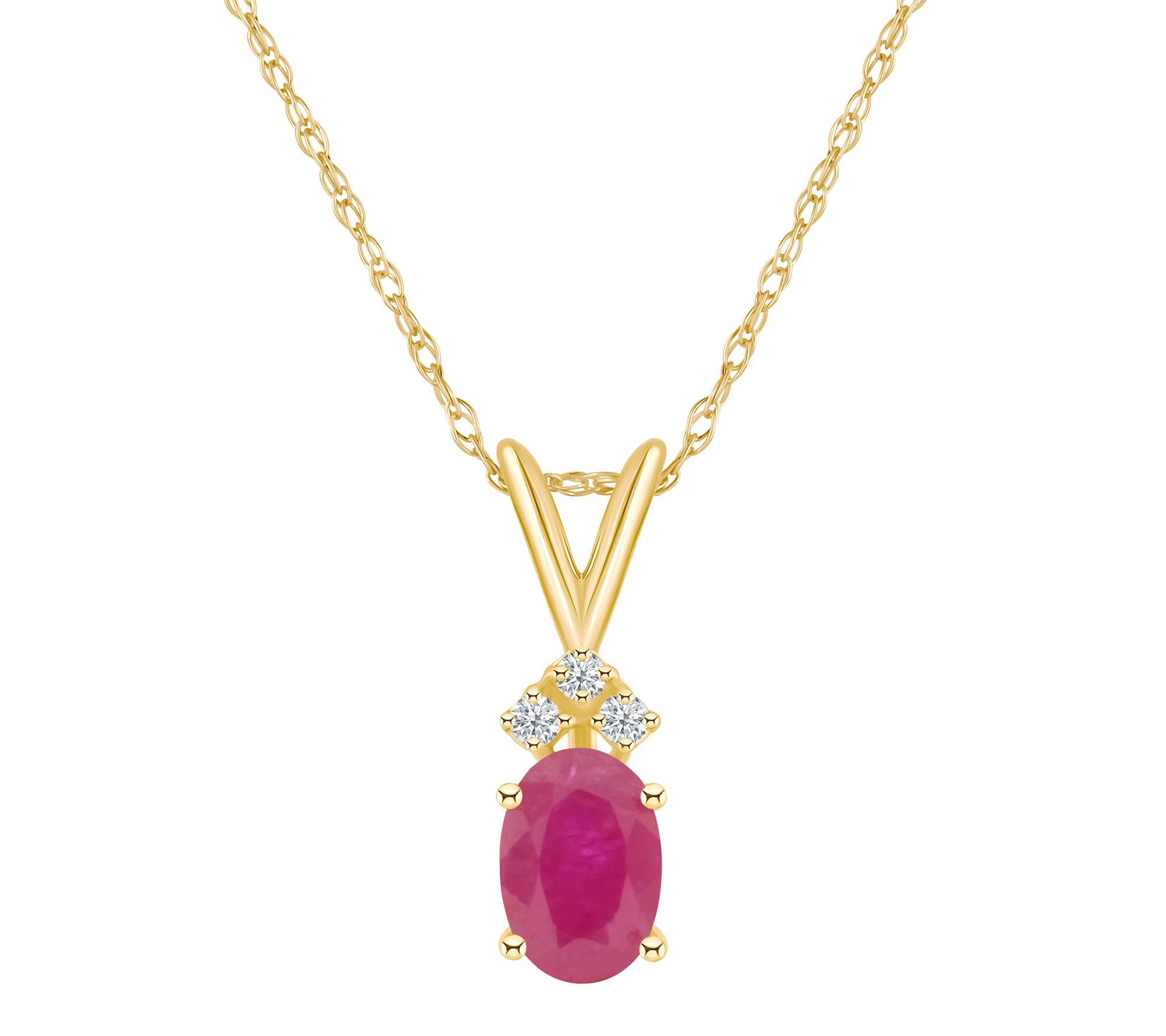 14K Gold Oval 1.05 cttw Ruby & Diamond Accent Pendant w/ Chain