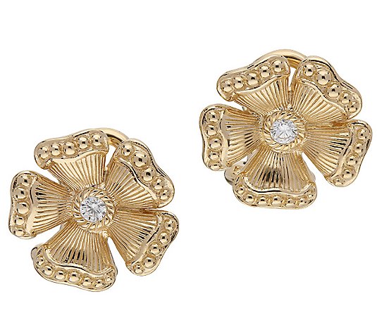 Judith Ripka 14K Gold Diamond Flower Stud Earrings