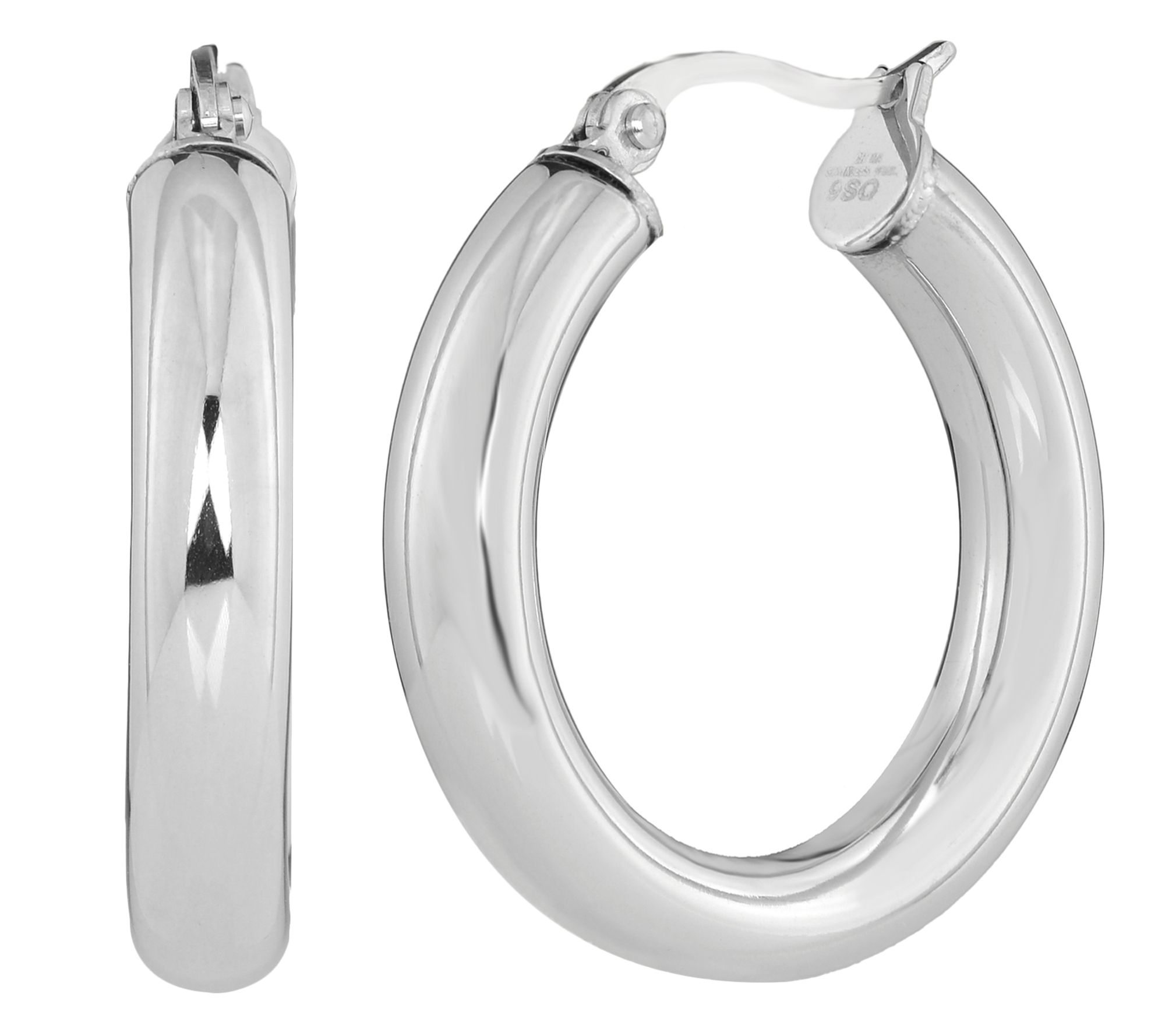 Q Gold Stainless Steel Polished with Textured Middle Hollow Oval Hoop Earrings