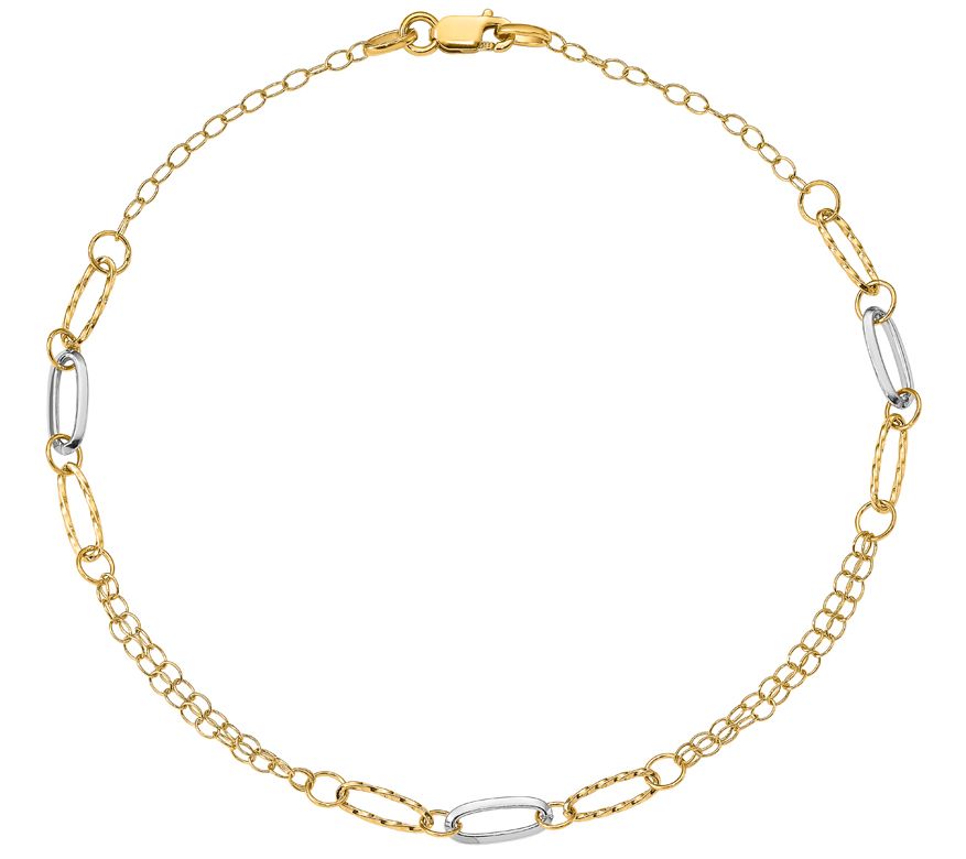 Italian Gold 14K Two-Tone Oblong Link Anklet - QVC.com