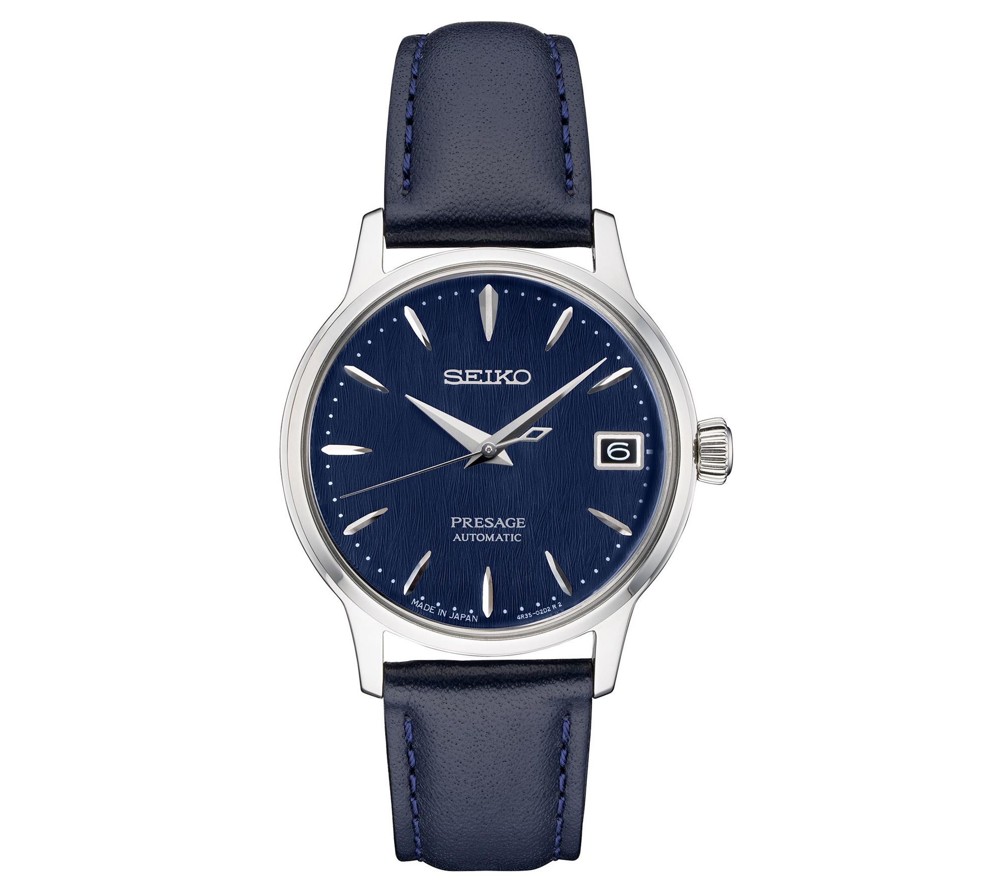 SEIKO Presage ネイビー 自動巻き 時計 Seiko Men's Presage Automatic Navy Leather Stra p Watch - QVC.com