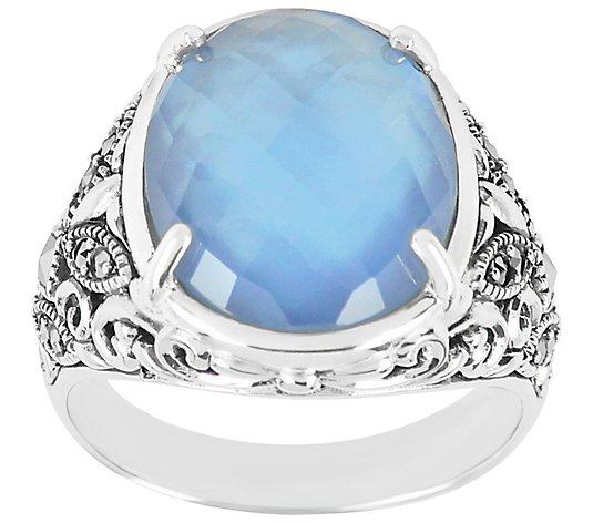 Suspicion Sterling Blue Mother of Pearl & Marcasite Ring