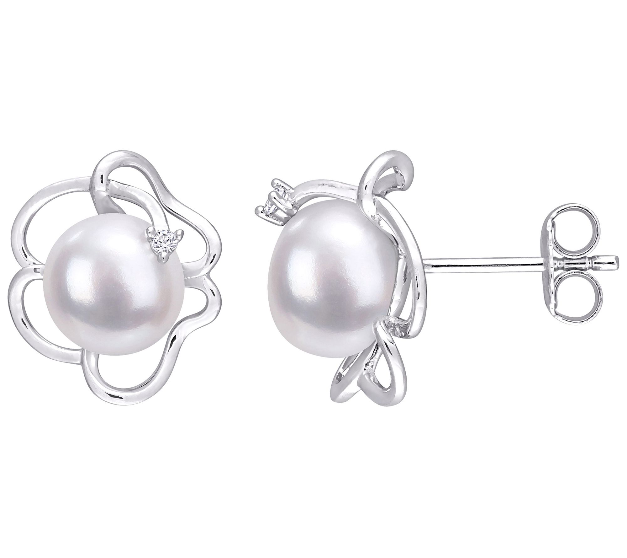 Affinity Cultured Pearl & Created Gemstone Earr ings, Sterling