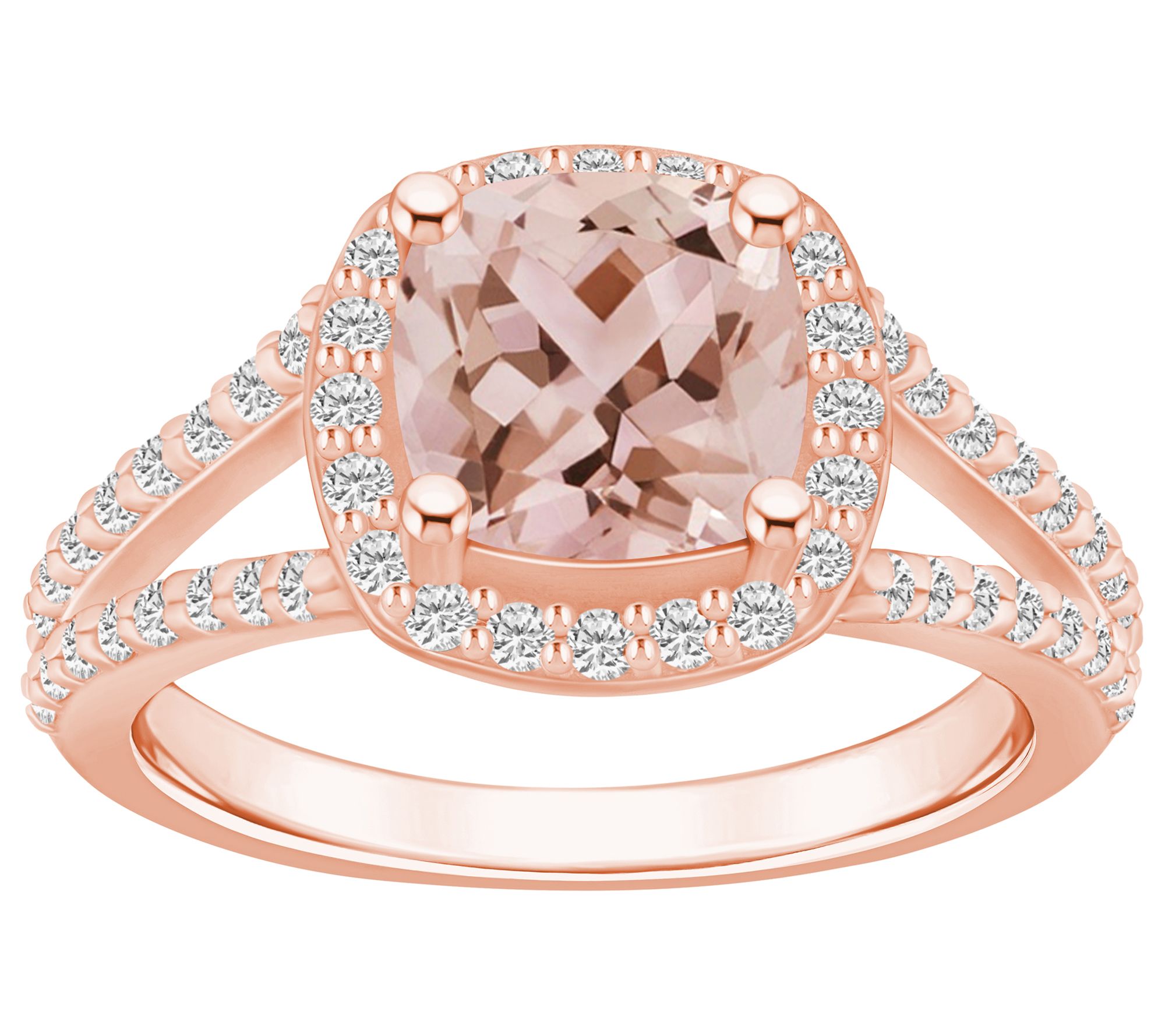 Affinity Gems Cushion Cut Morganite & Diamond Ring, 14K Gold