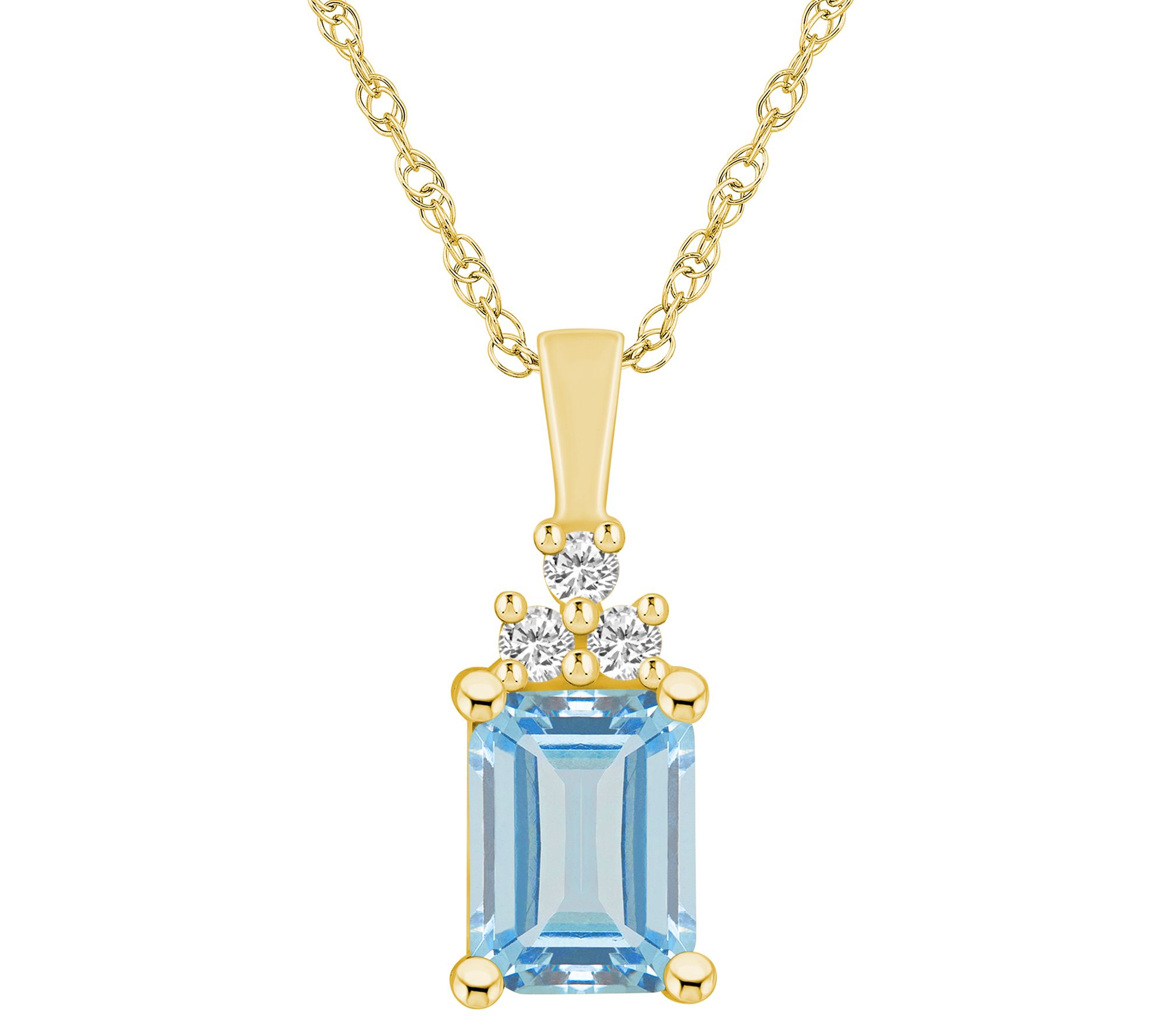 Affinity Gems Aquamarine & Diamond Pendant w/ Chain, 14K Gold