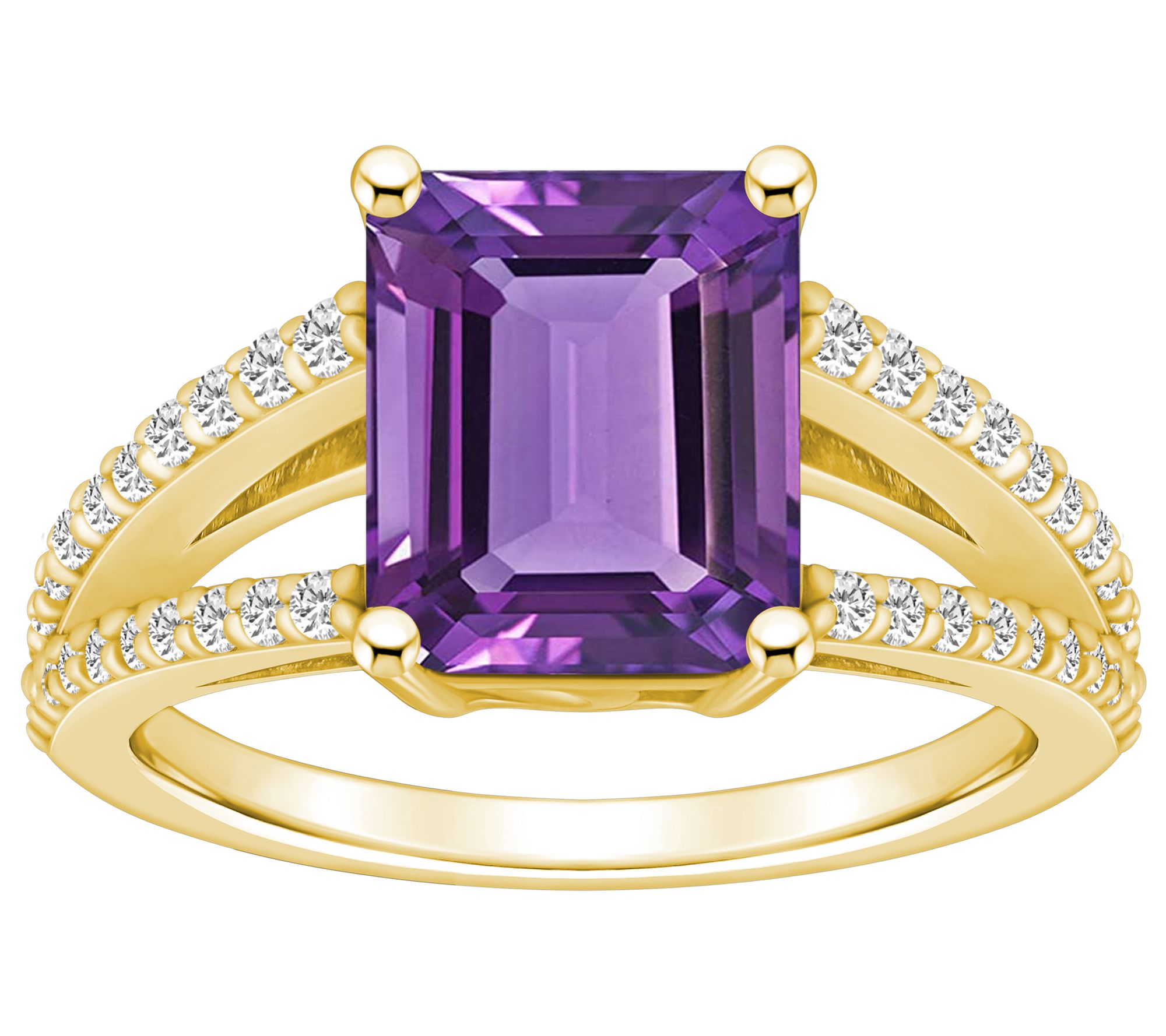 Affinity Gems Emerald Cut Gemstone & Diamond Ring. 14K Gold - QVC.com