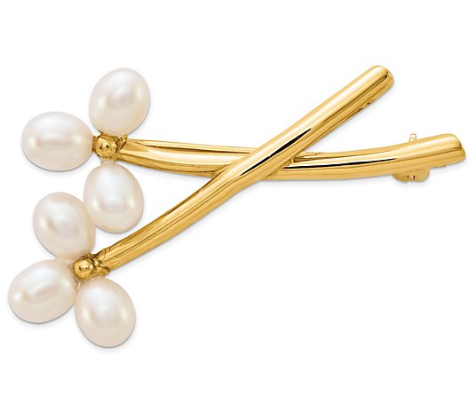 Affinity Cultured Pearl Floral Pin, 14K Gold