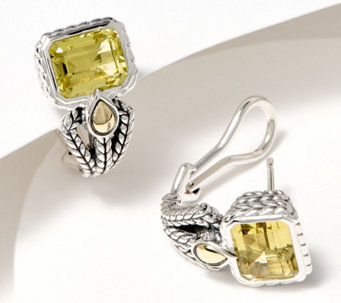 JAI Sterling Silver & 14K Emerald Cut Gemstone Earrings