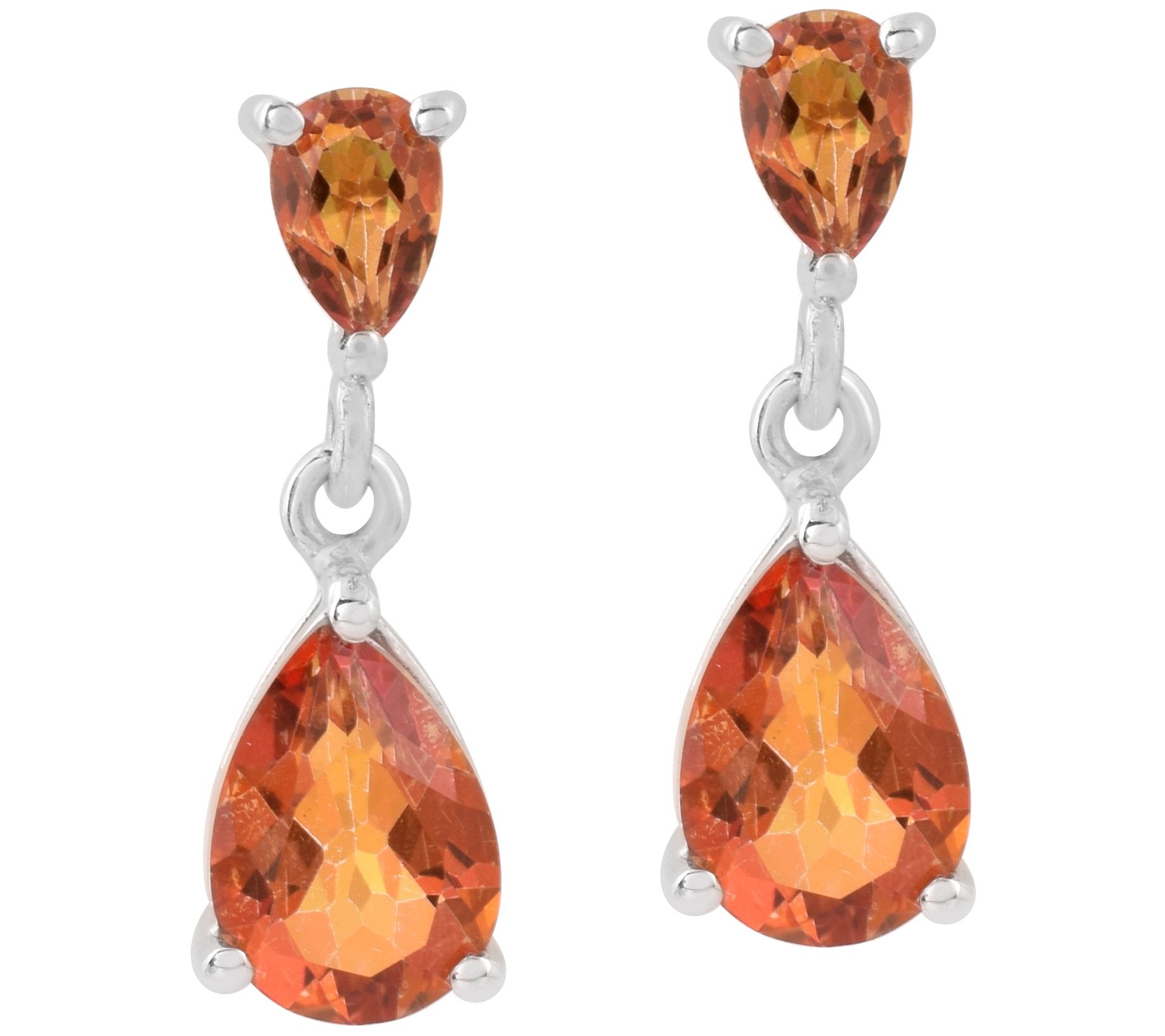 Affinity Gems Orange Coated Quartz Dangle Earri ngs, Sterling