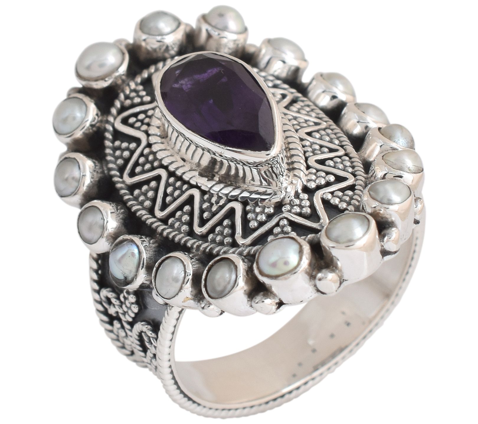 Artisan Crafted Sterling Silver Amethyst & Cultured Pearl Ring