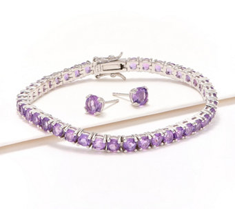 Affinity Gems Round Gemstone Line Bracelet & Boxed Stud Set, Sterling Silver