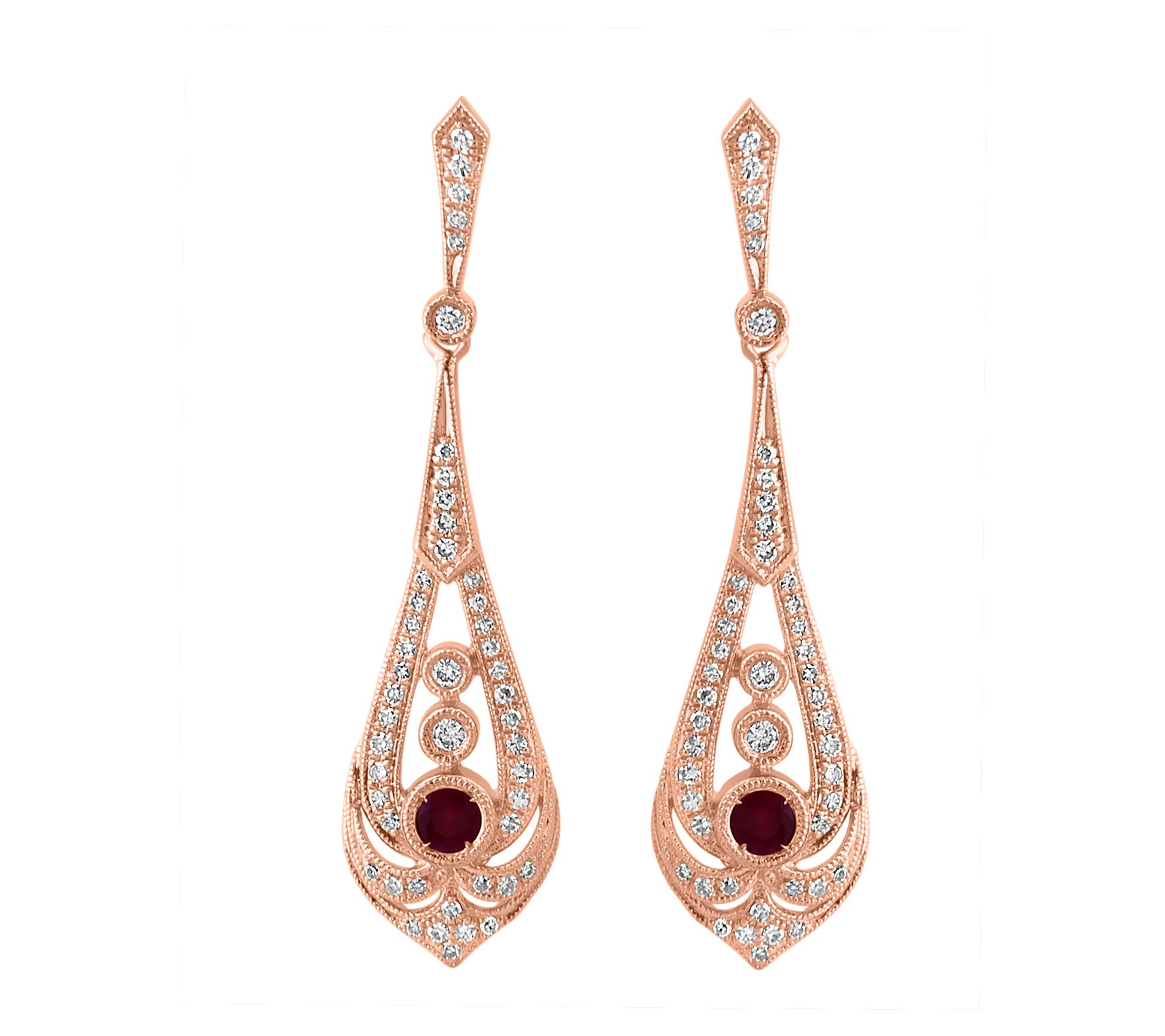 Effy Diamond & Ruby Dangle Earrings, 14K Rose G ld