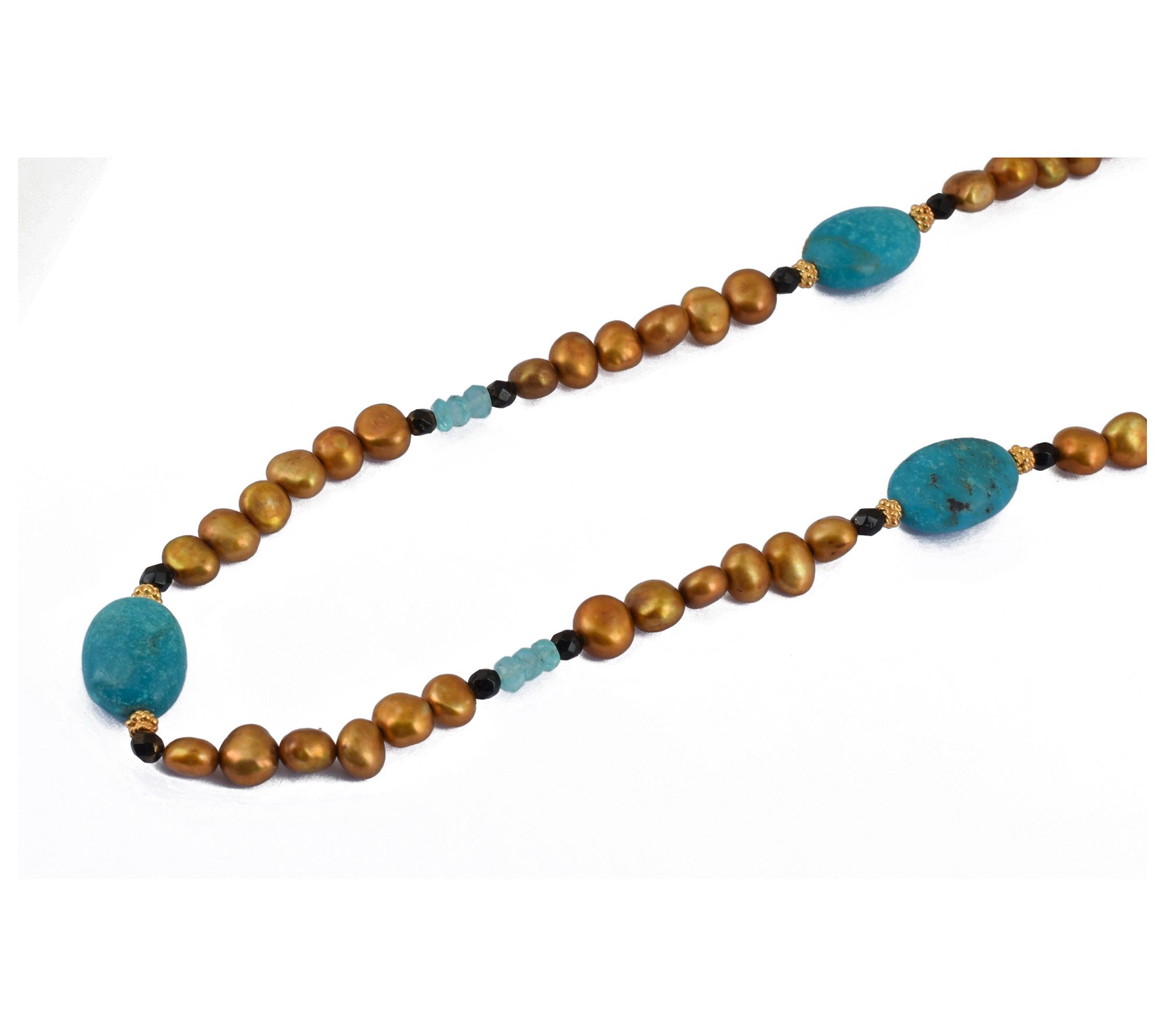 14K Gold Plated Cultured Pearl & Gemstone BeadNecklace