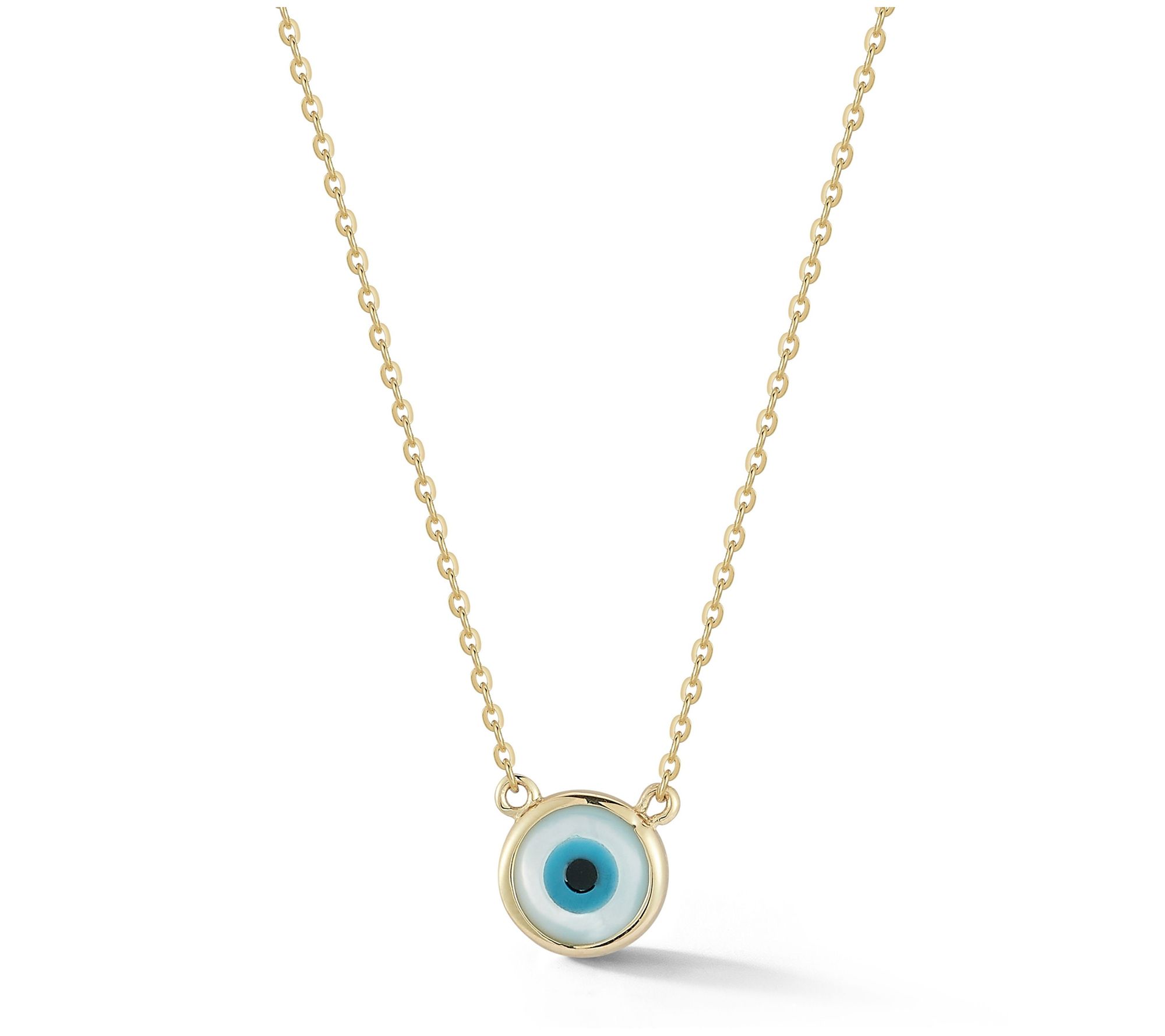 Luminosa Gold Mother of Pearl Evil Eye Necklace, 14K