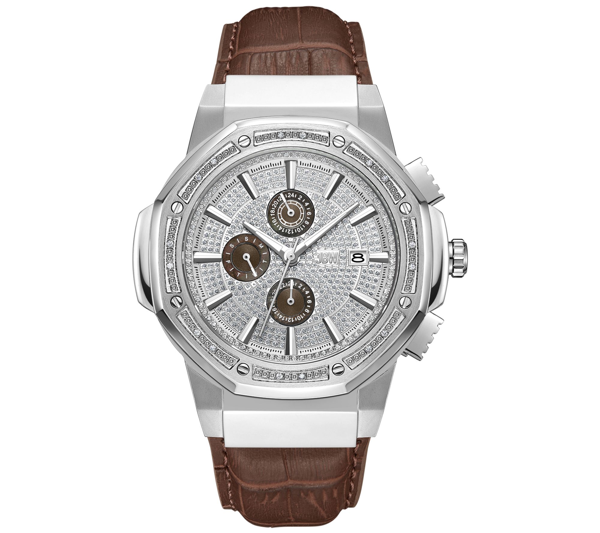 JBW Men's Saxon Stainless Diamond Brown Leather Watch